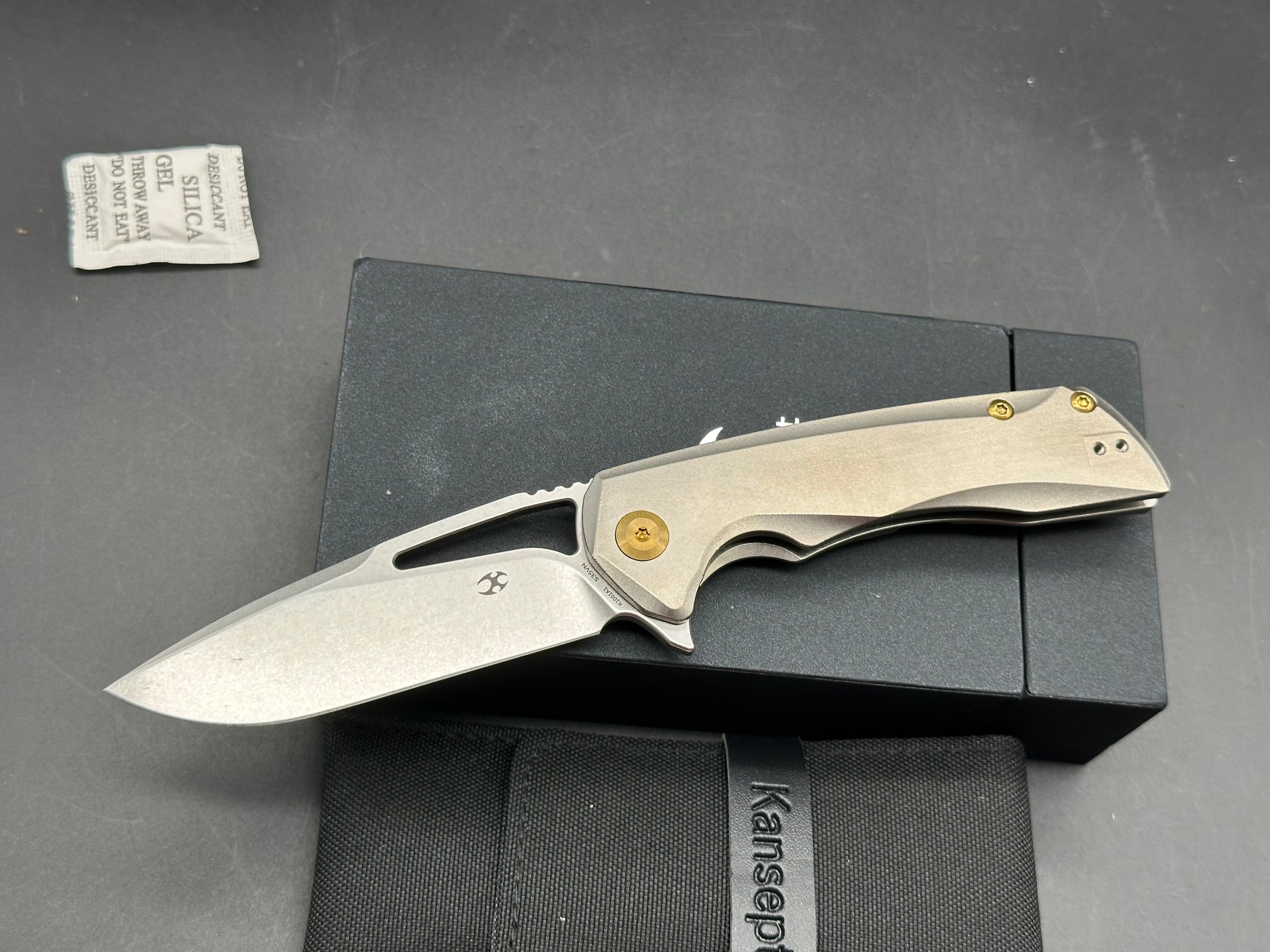 KANSEPT KRYO GRAY TITANIUM HANDLE S35VN DROP POINT PLAIN EDGE