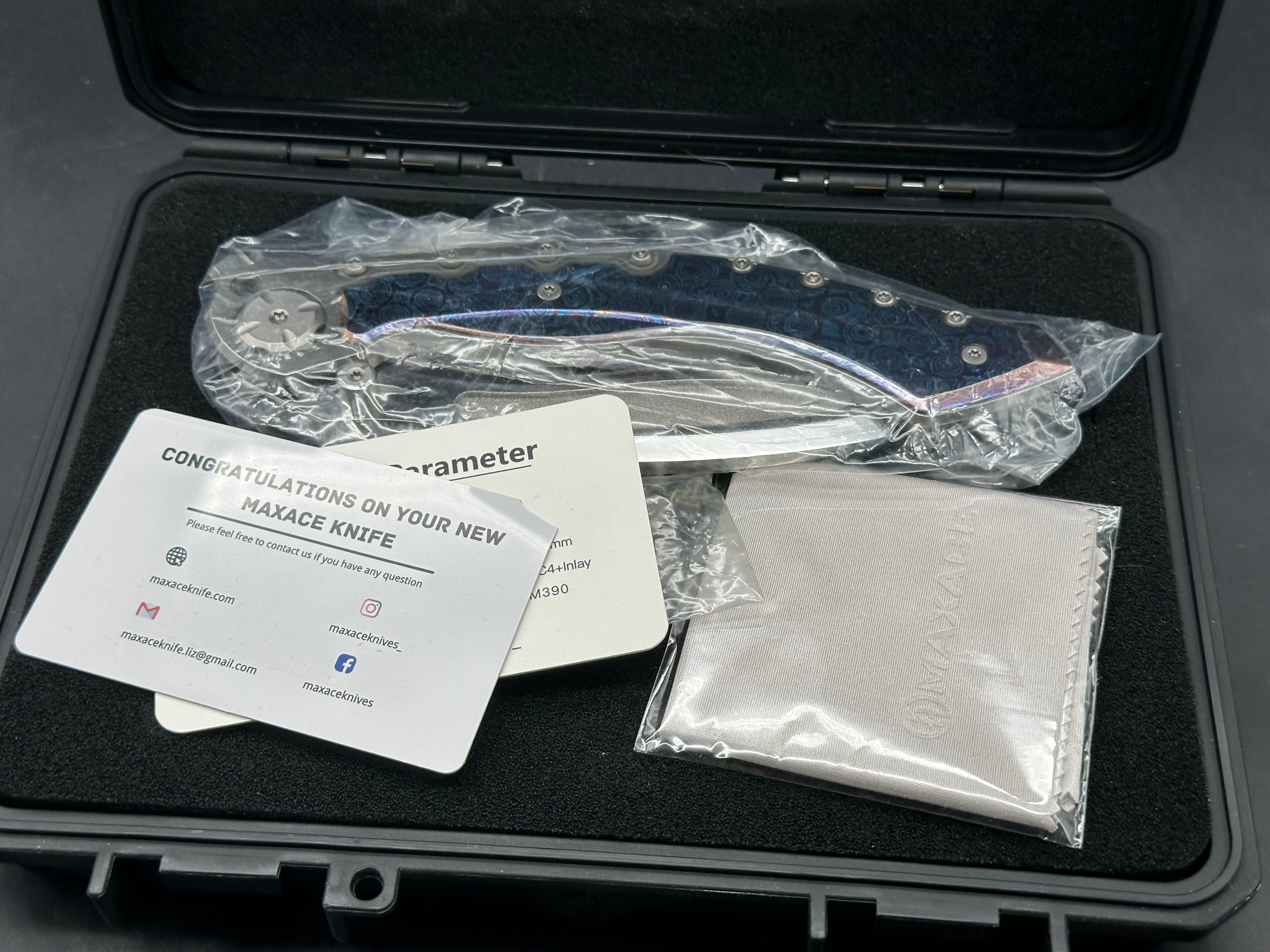 Maxace Vortex mirror polished M390 blade and Timascus inlay handle