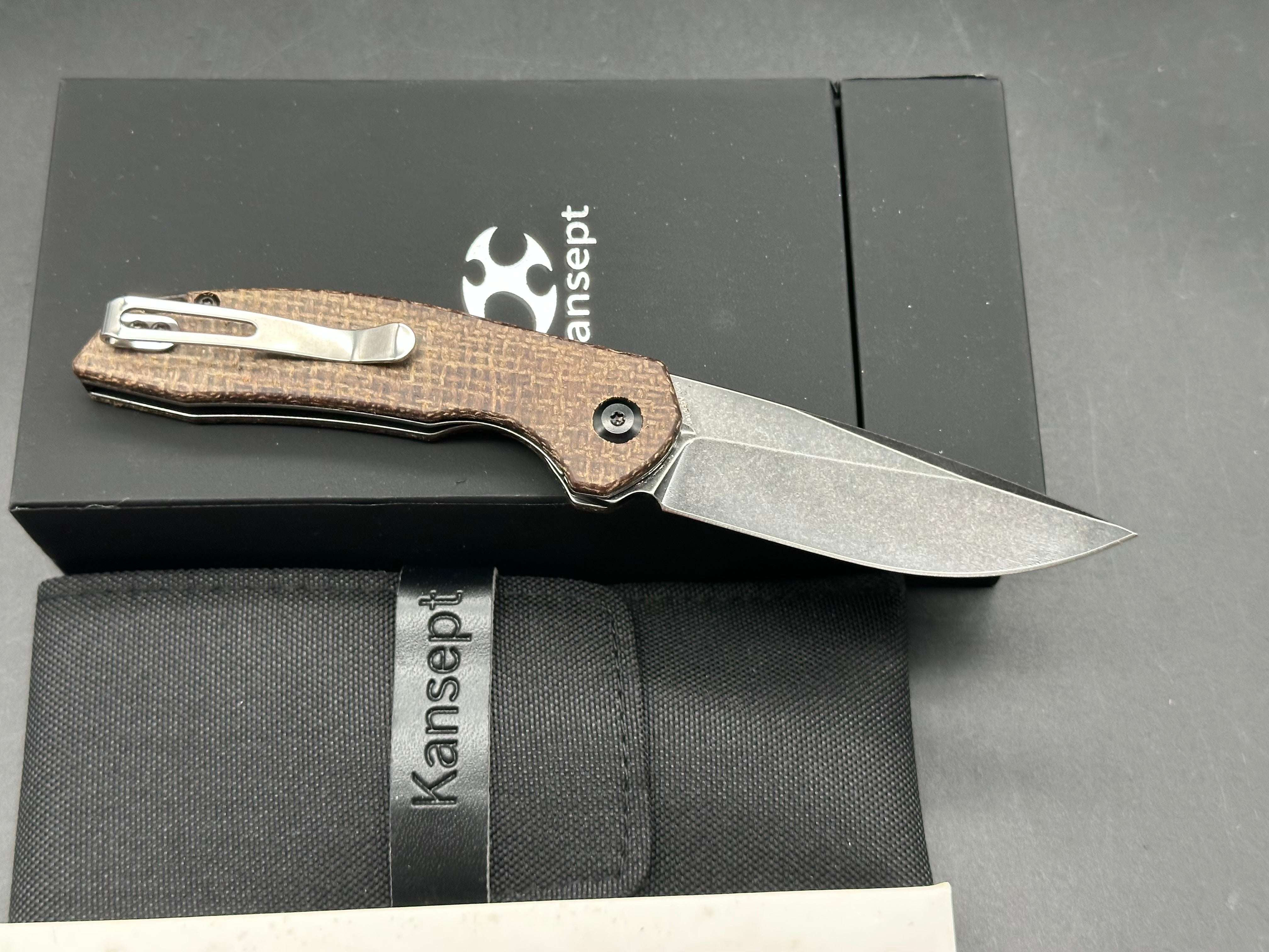 KANSEPT MINI ACCIPITER BROWN MICARTA HANDLE(2.9"154CM BLADE)