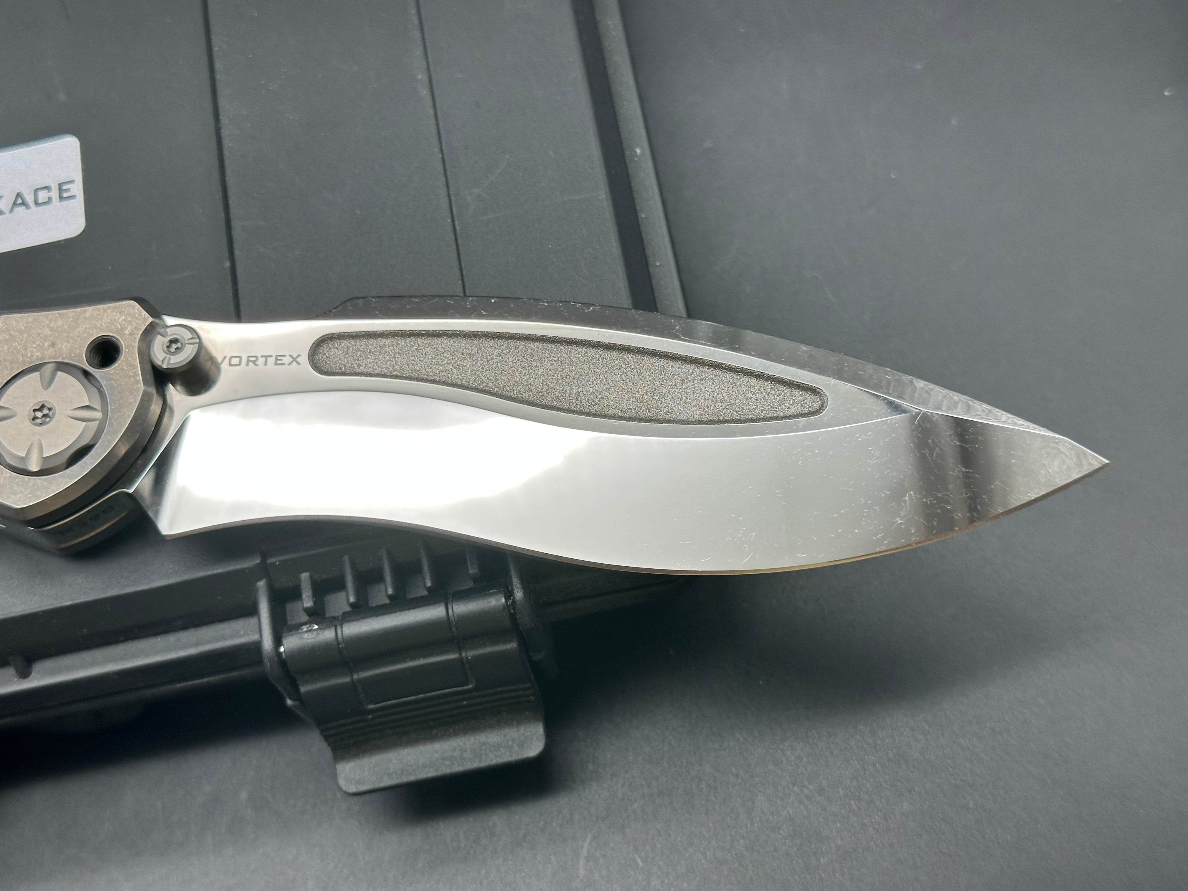 Maxace Vortex mirror polished M390 blade and Timascus inlay handle