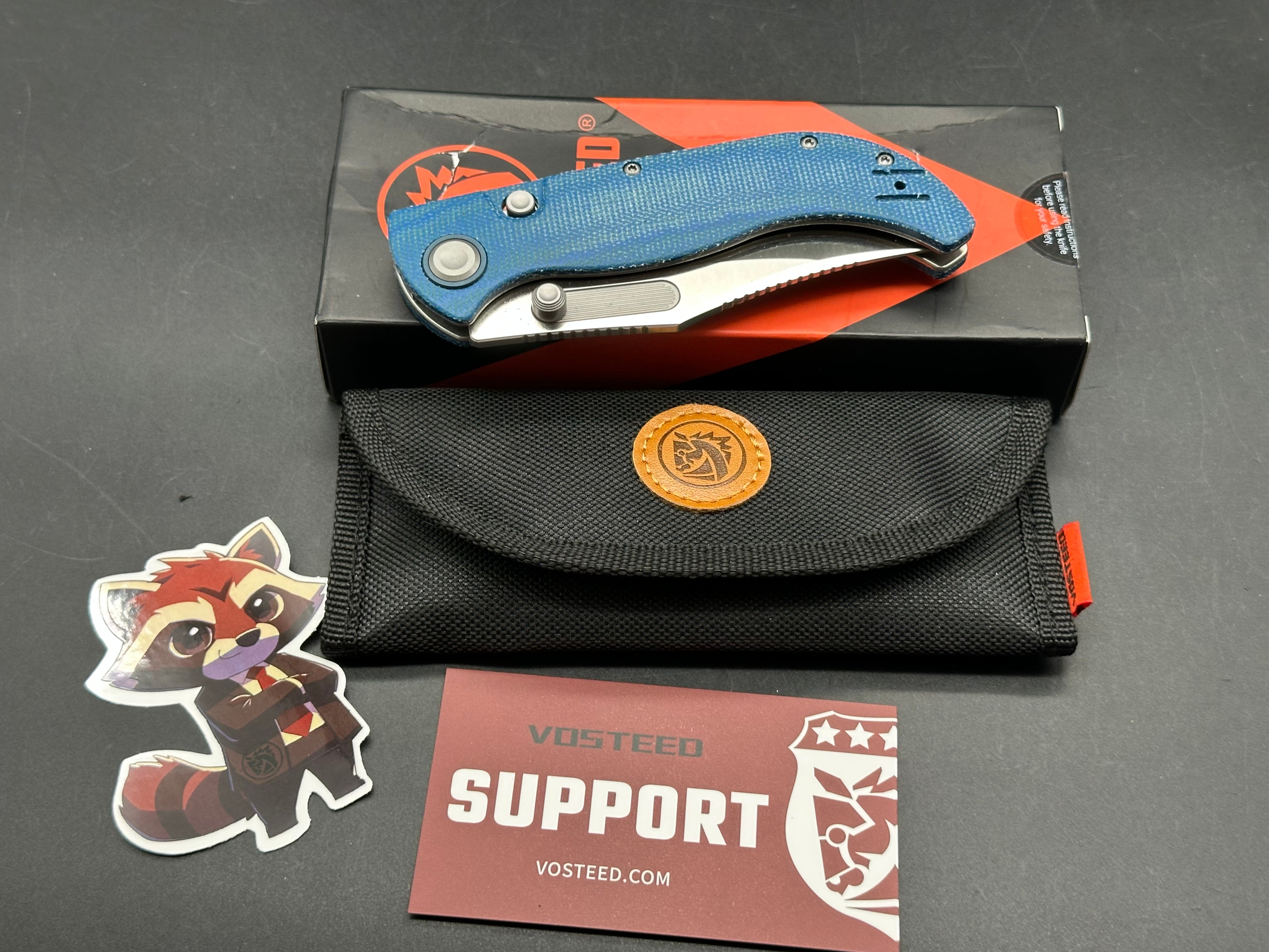 VOSTEED NAGA BLUE MICARTA HANDLE S35VN PLAIN EDGE