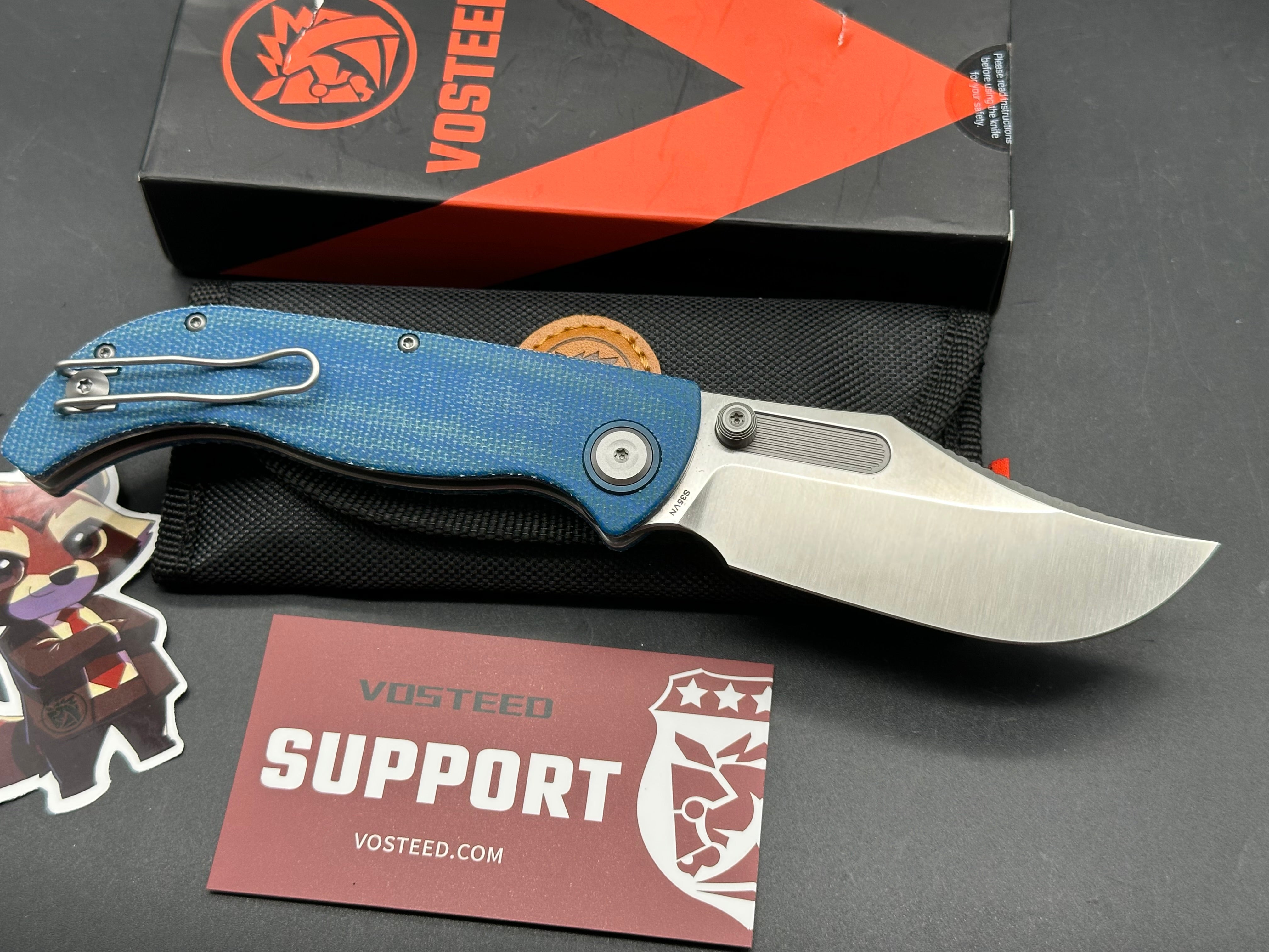 VOSTEED NAGA BLUE MICARTA HANDLE S35VN PLAIN EDGE