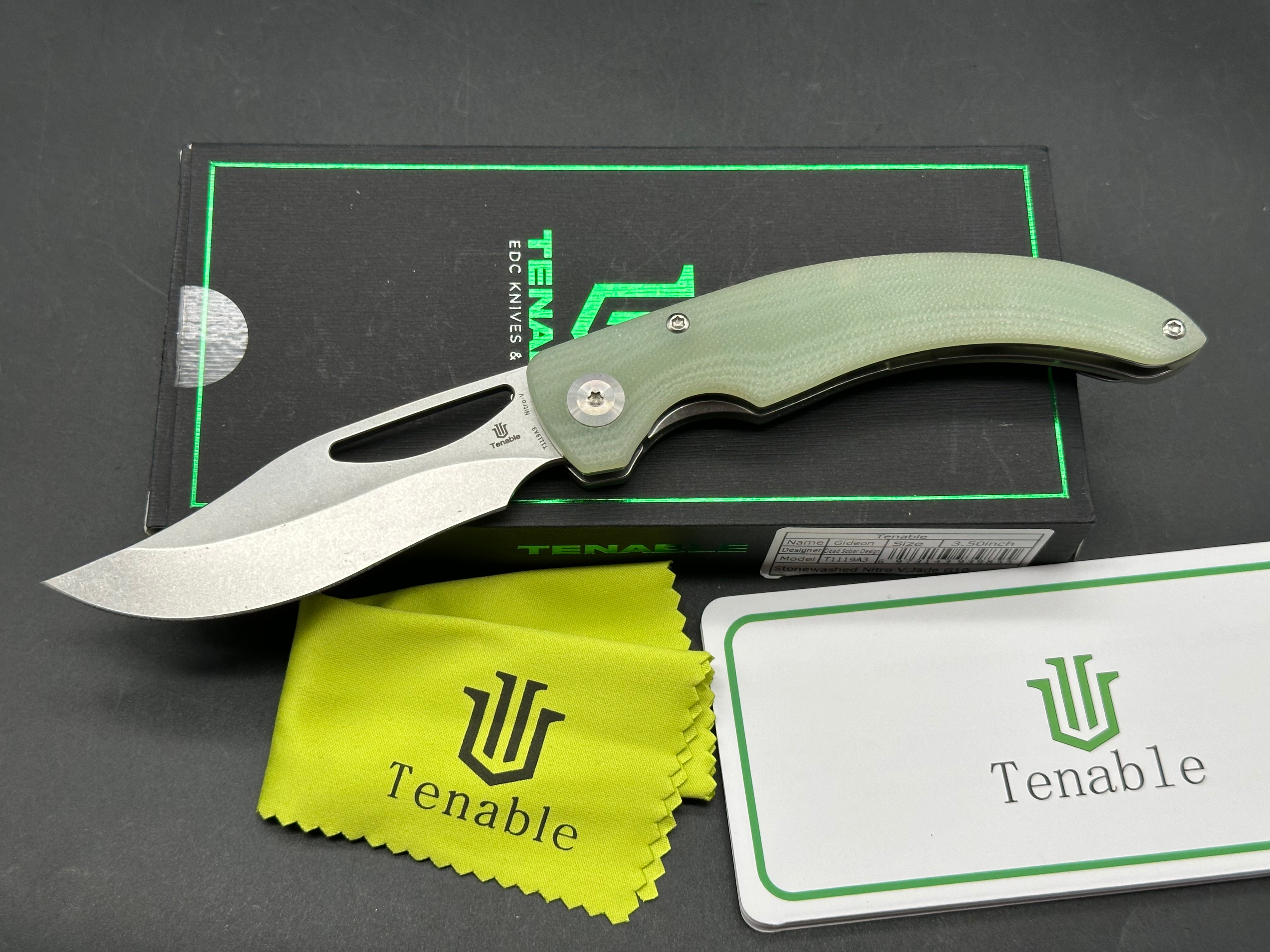 TENABLE GIDEON JADE G10 HANDLE NITRO-V PLAIN EDGE STONEWASH FINISH
