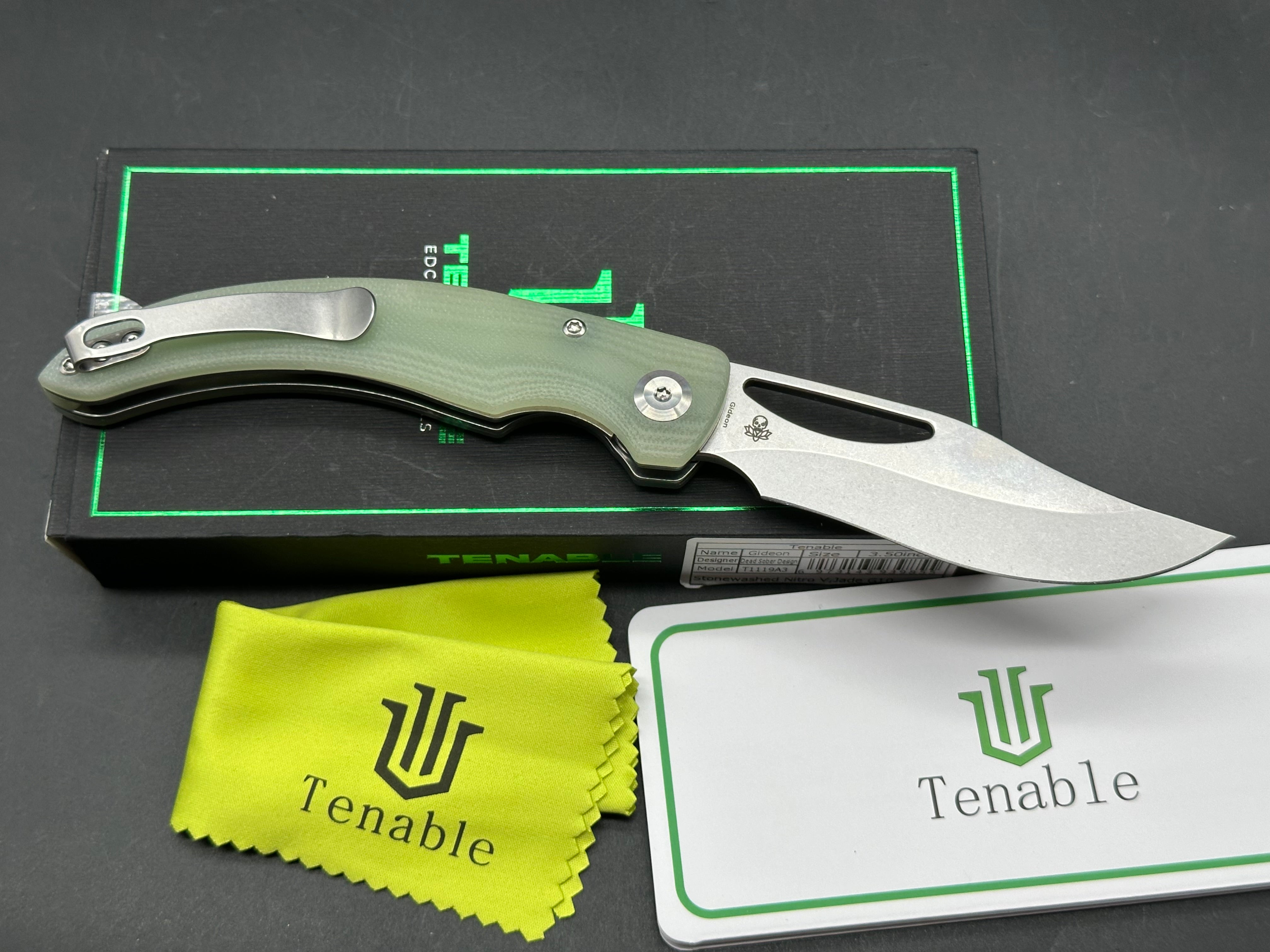 TENABLE GIDEON JADE G10 HANDLE NITRO-V PLAIN EDGE STONEWASH FINISH