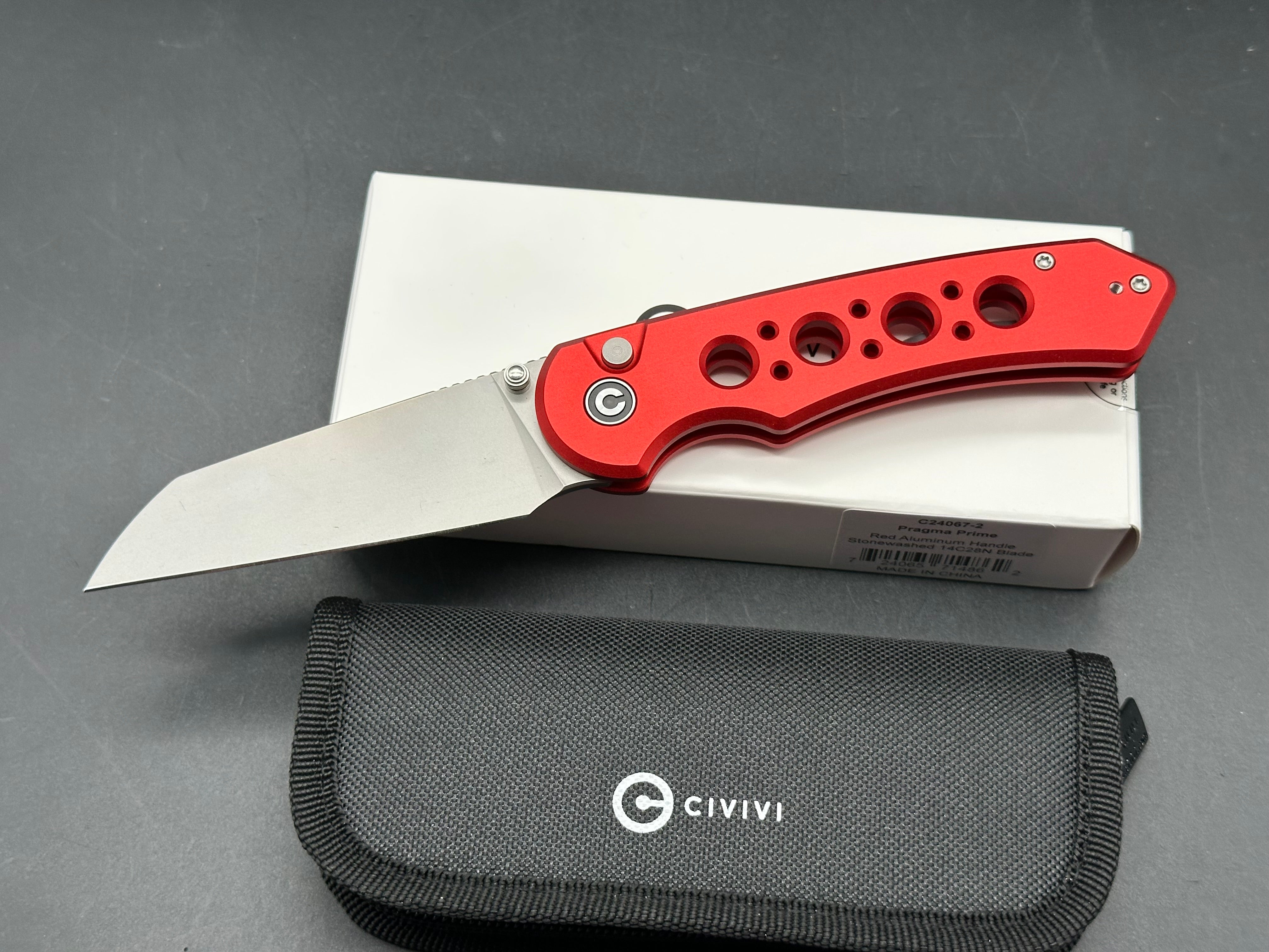CIVIVI PRAGMA PRIME RED ALUMINUM HANDLE 14C28N PLAIN EDGE