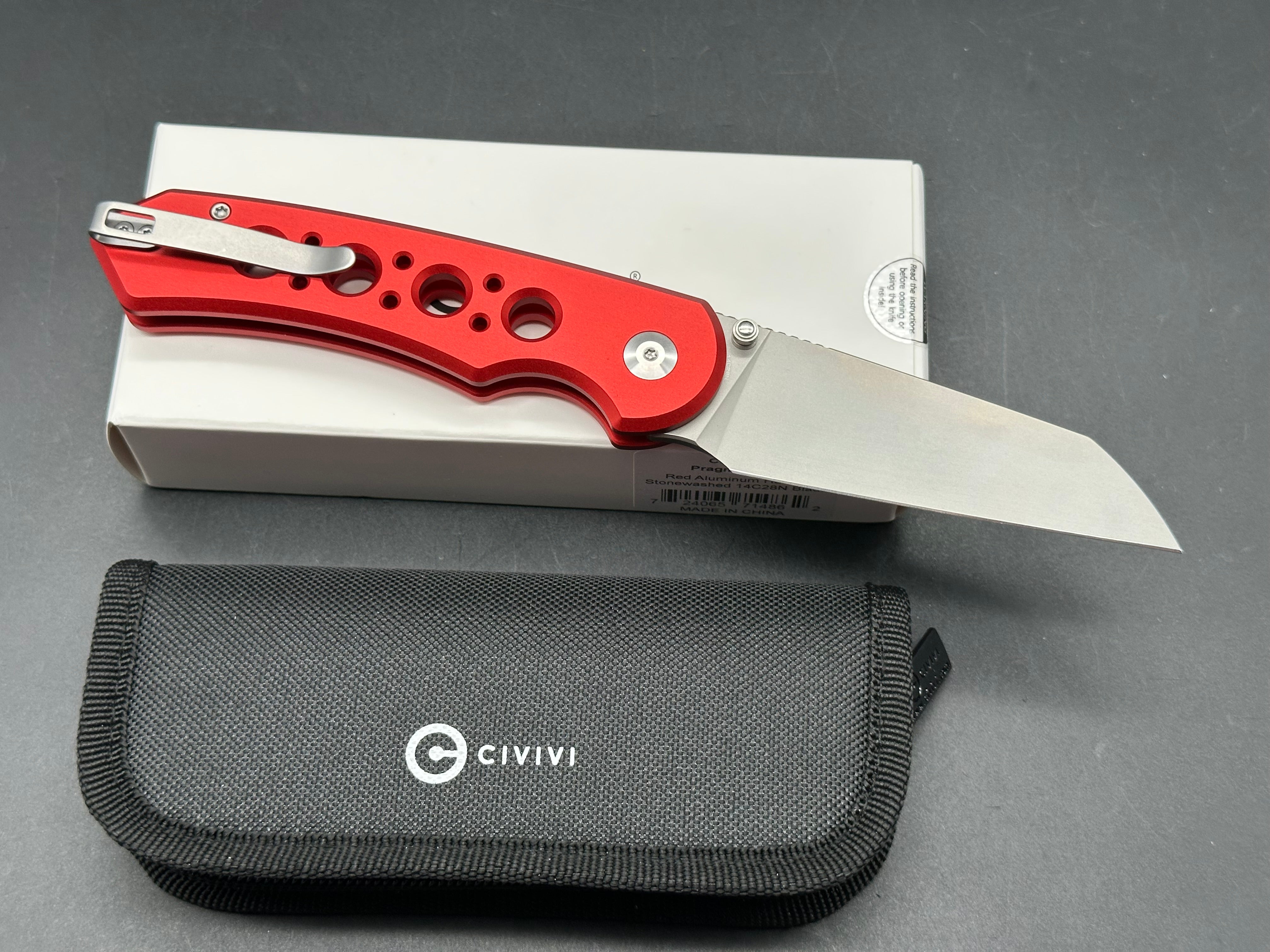 CIVIVI PRAGMA PRIME RED ALUMINUM HANDLE 14C28N PLAIN EDGE