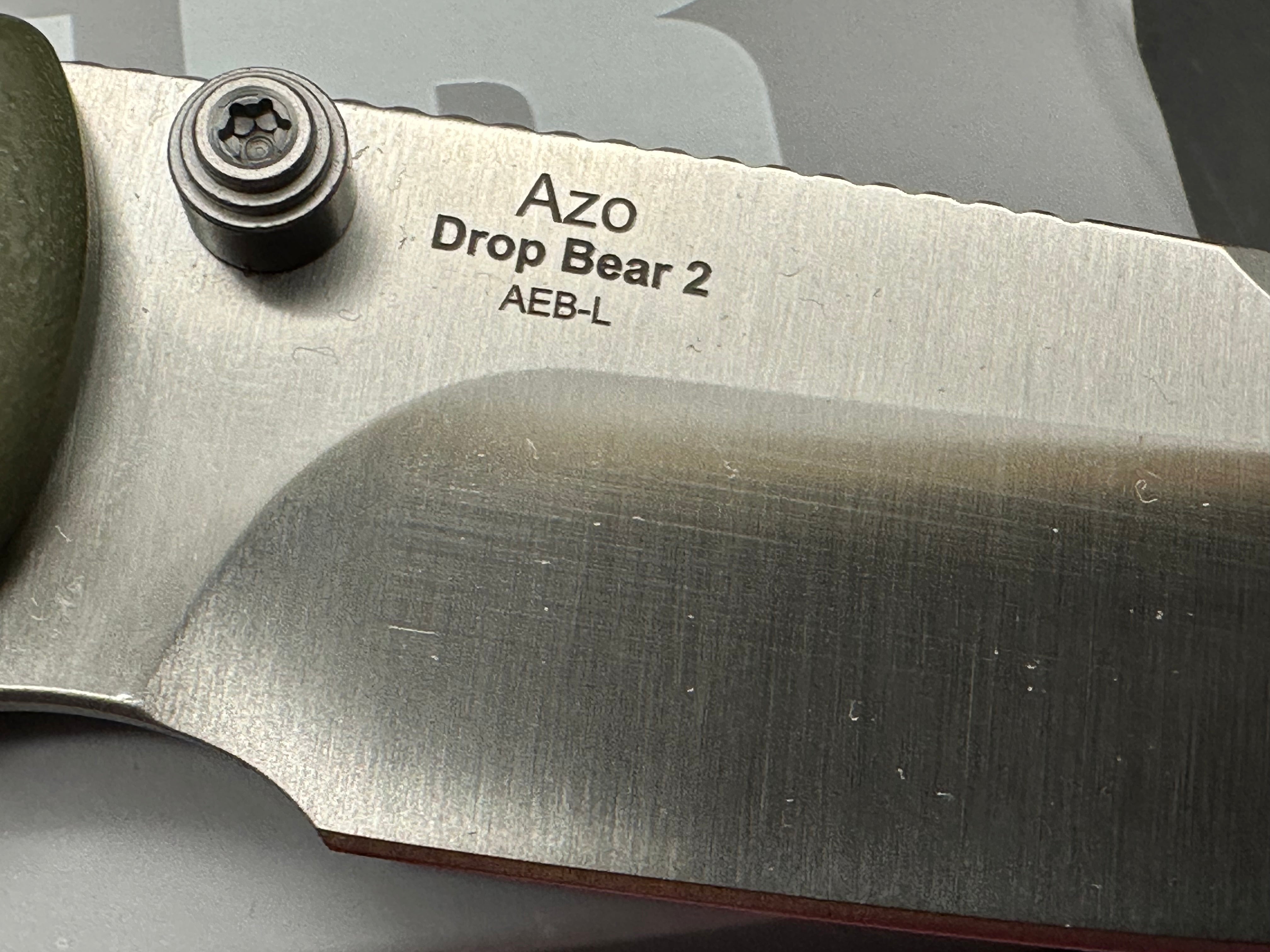 Kizer Drop Bear 2 green G10 scales w/AEBL blade
