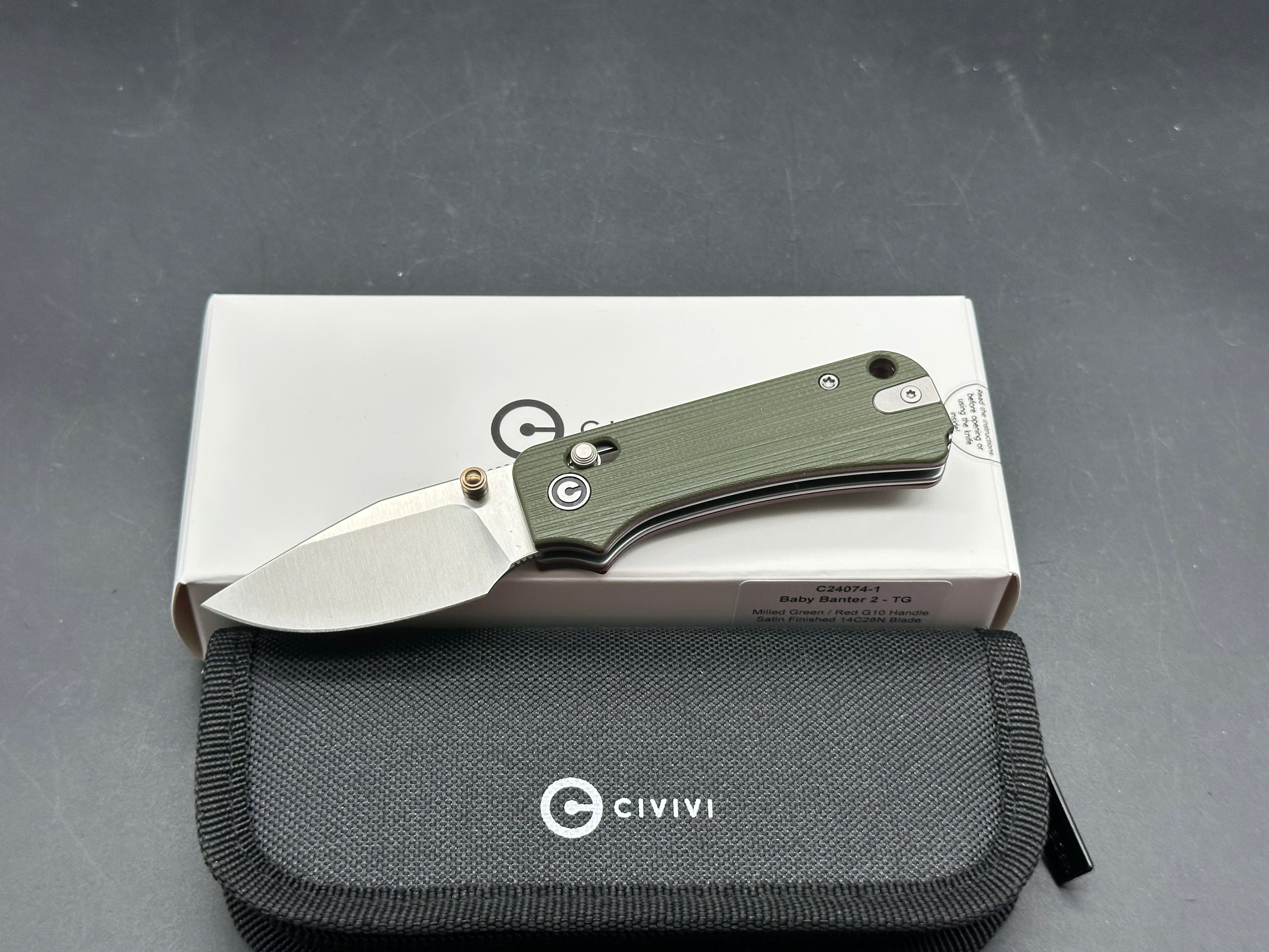 CIVIVI BABY BANTER 2-TG MILLED GREEN/RED G10 HANDLE 14C28N PLAIN EDGE