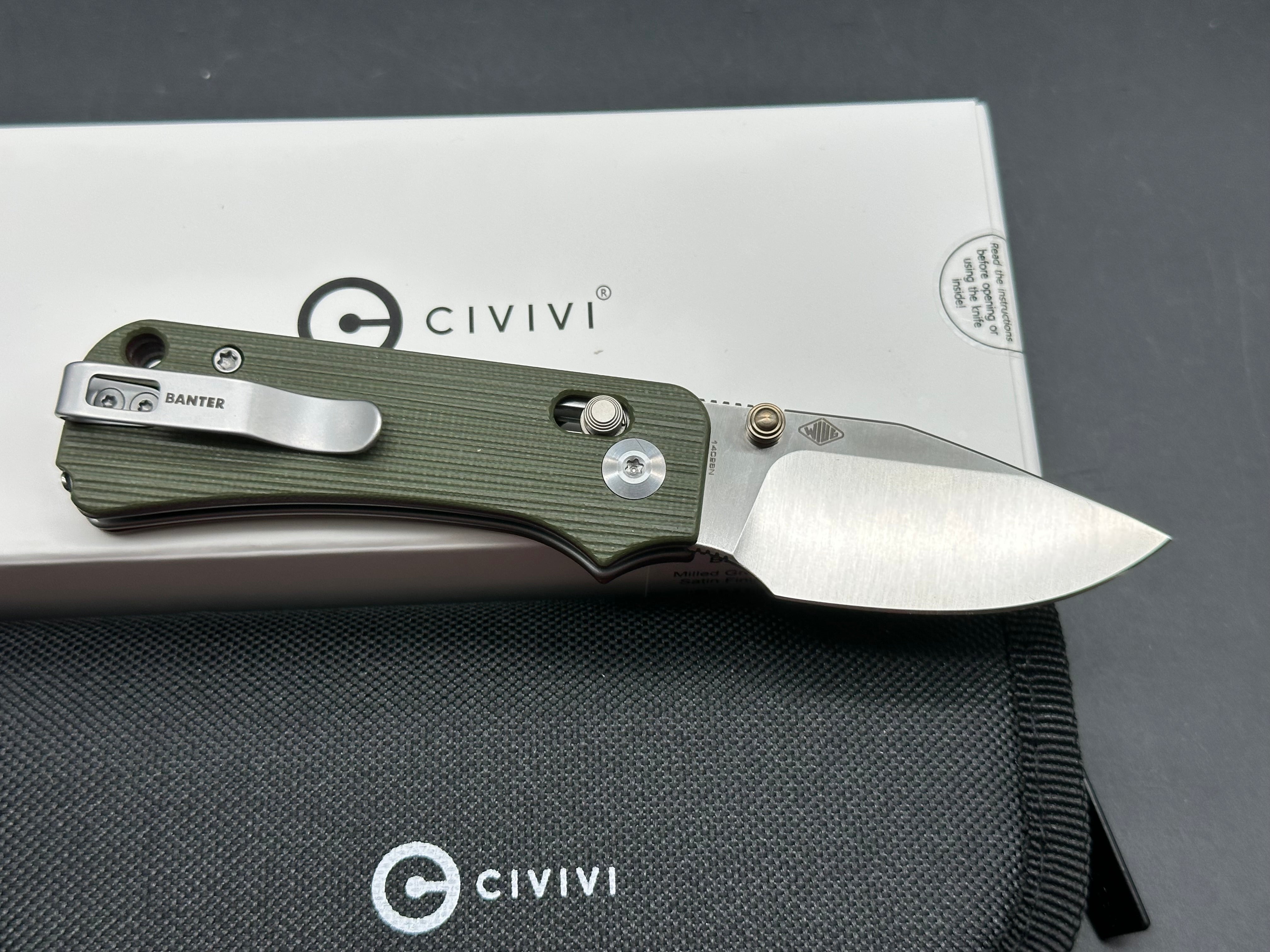CIVIVI BABY BANTER 2-TG MILLED GREEN/RED G10 HANDLE 14C28N PLAIN EDGE