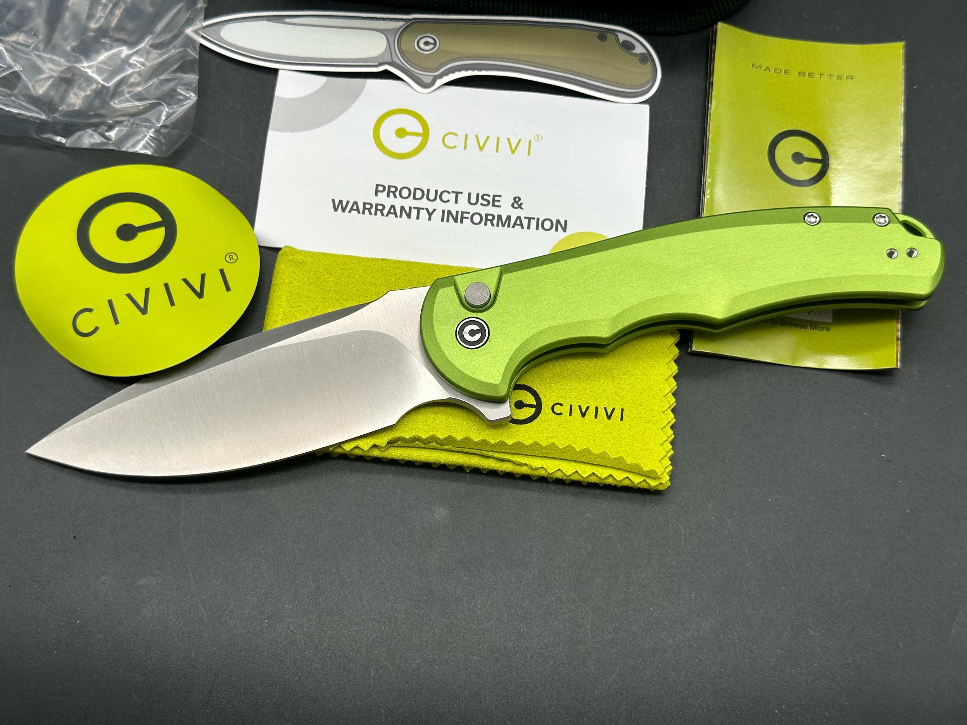 CIVIVI Praxis Flipper Button Lock Knife Green Aluminum (3.7" Satin)