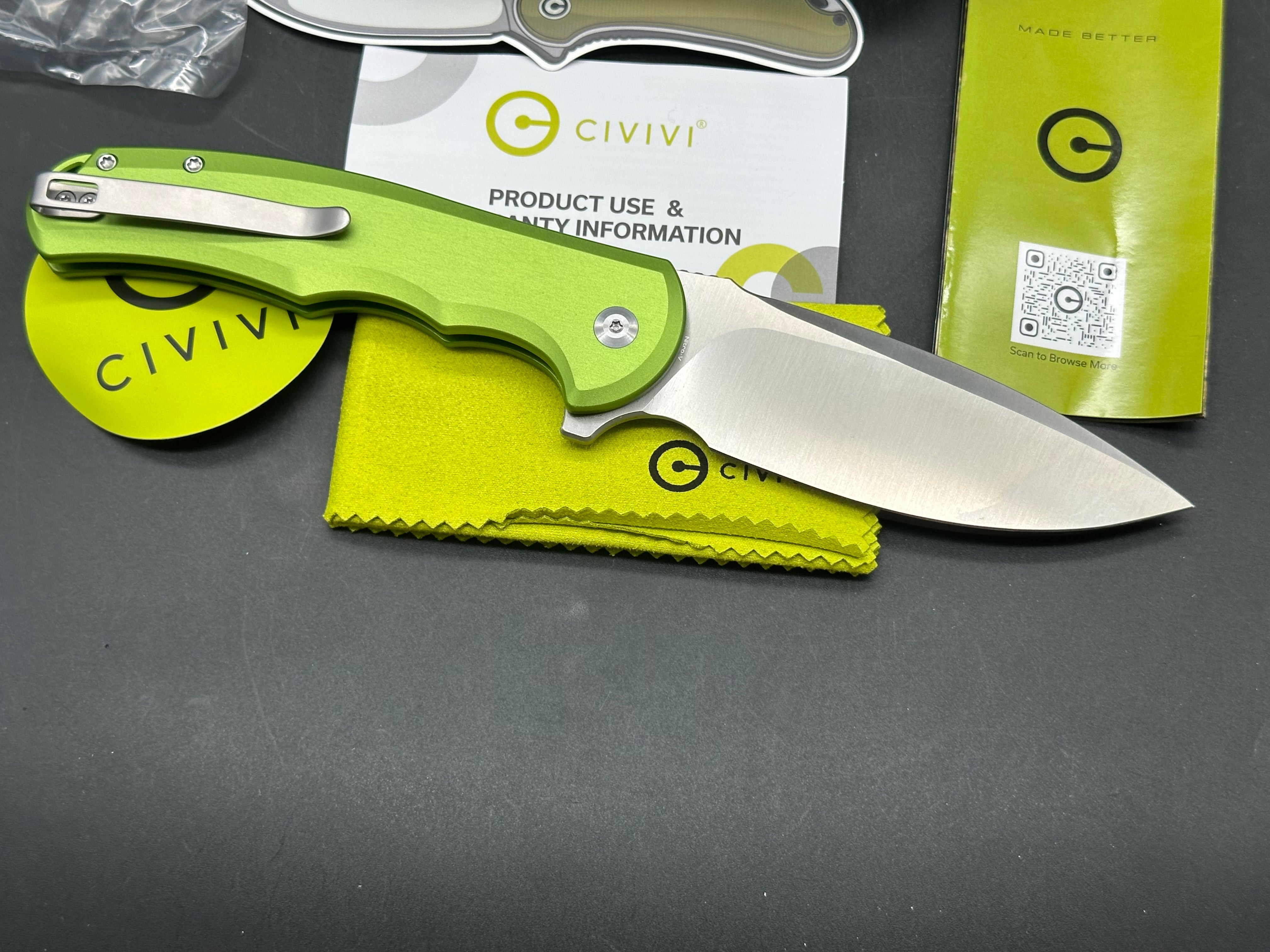 CIVIVI Praxis Flipper Button Lock Knife Green Aluminum (3.7" Satin)