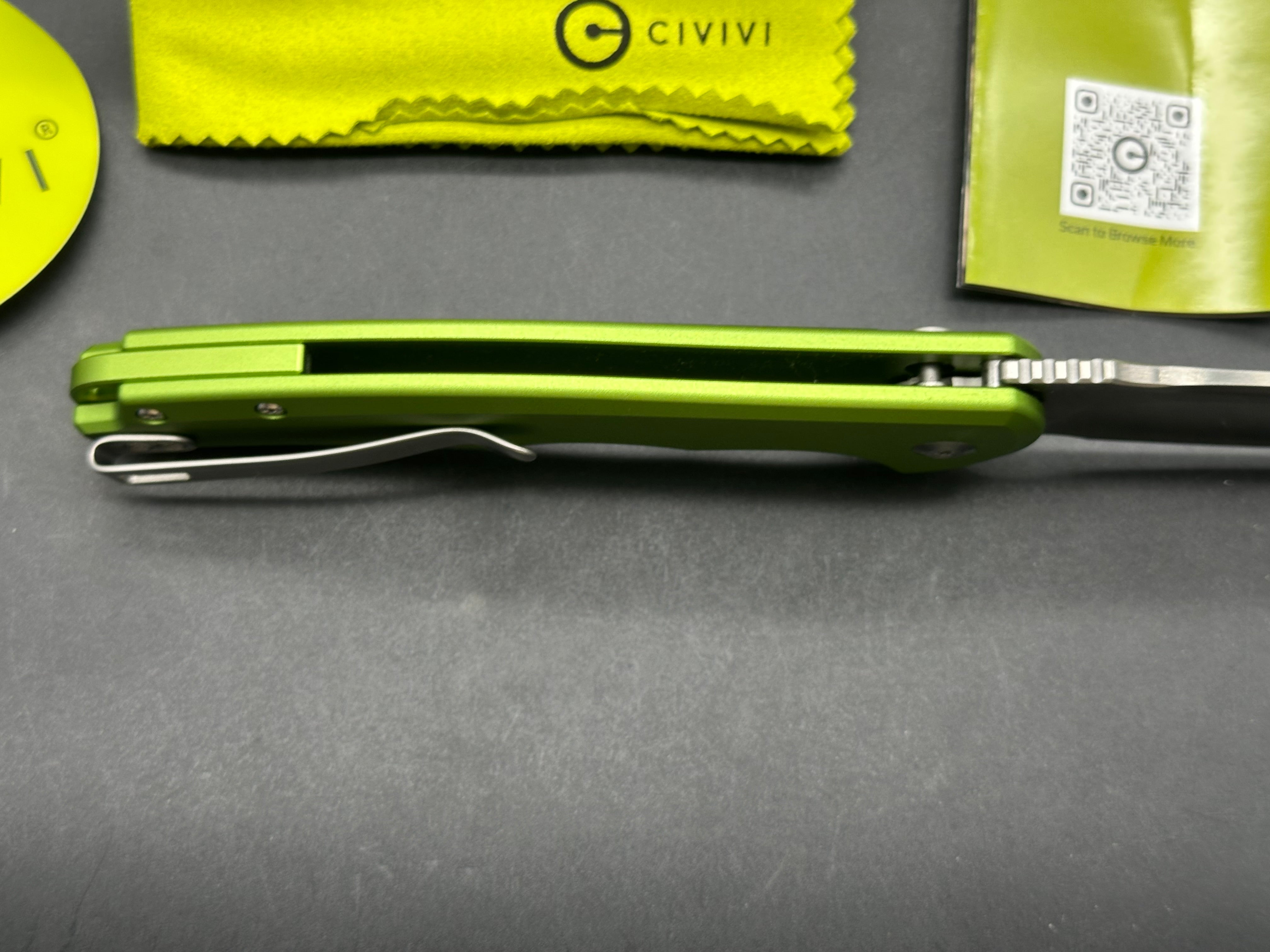 CIVIVI Praxis Flipper Button Lock Knife Green Aluminum (3.7" Satin)