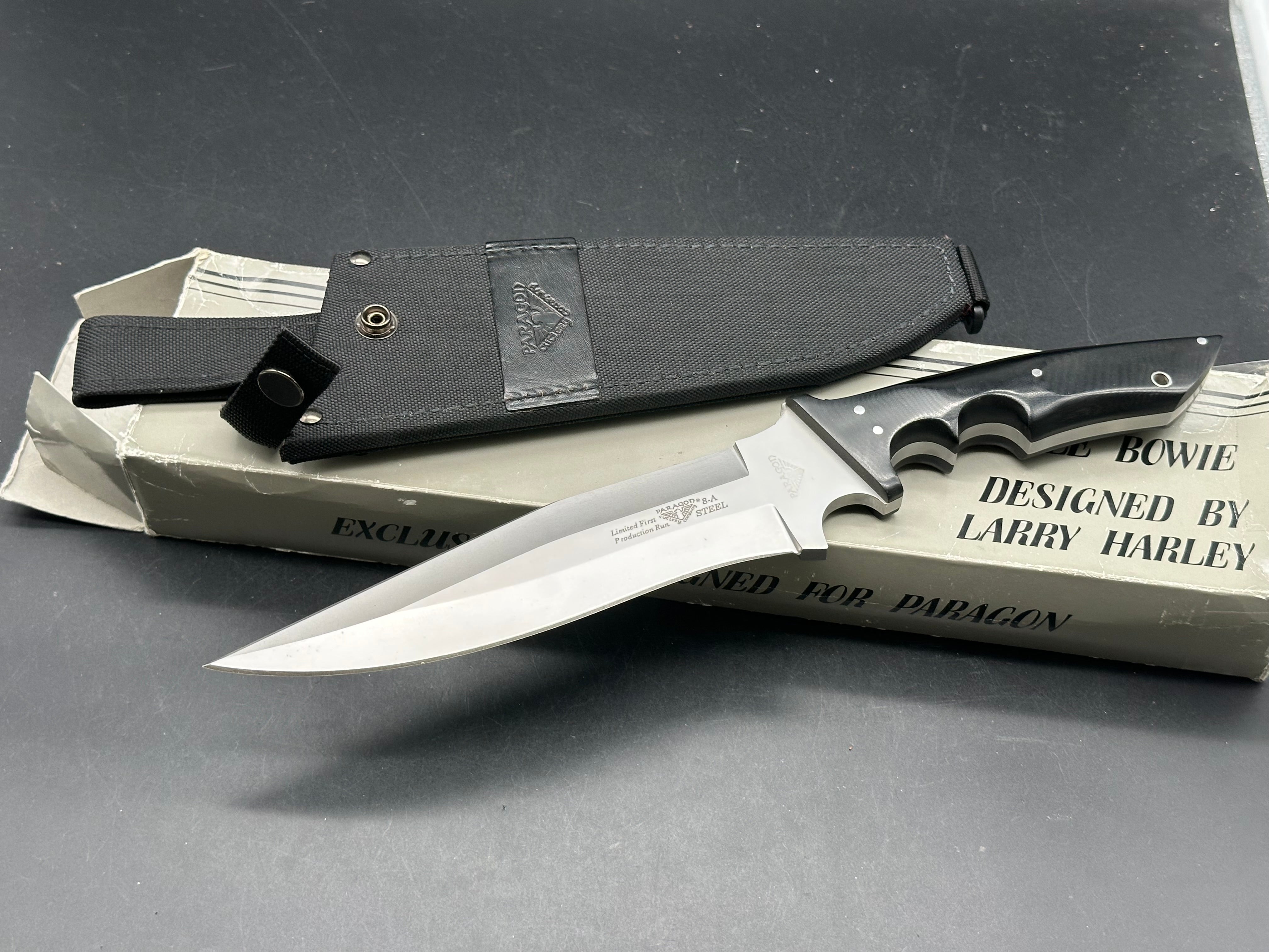 Harley Battle Bowie  Paragon (Seki Japan) collaborated with Larry Harley to replicate his Battle Bowie.  13 1/2" total length,blade is 8"