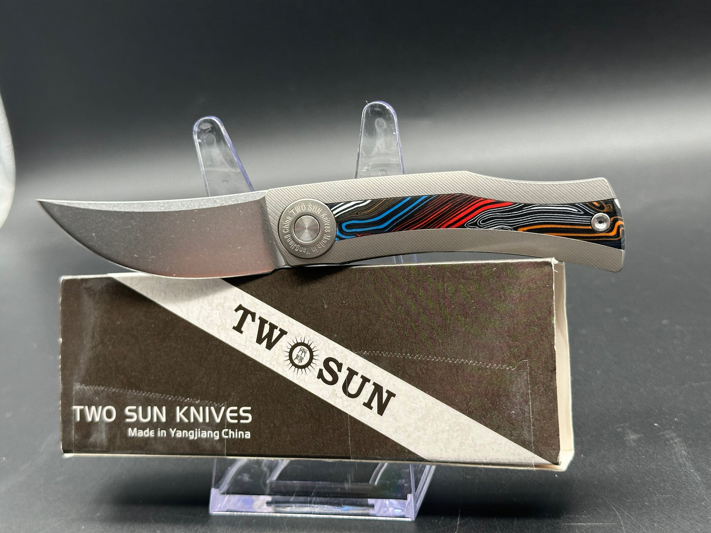 TWOSUN TS385 FOLDING KNIFE TITANIUM/Colorful G10 HANDLE 14C28N PLAIN EDGE