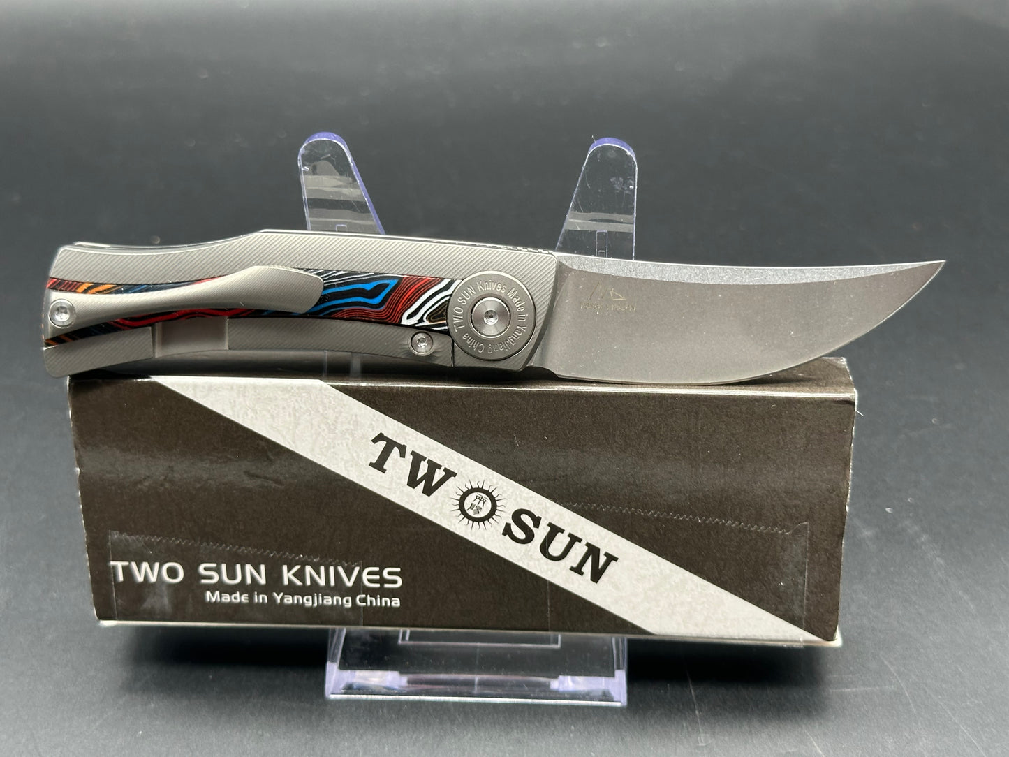 TWOSUN TS385 FOLDING KNIFE TITANIUM/Colorful G10 HANDLE 14C28N PLAIN EDGE