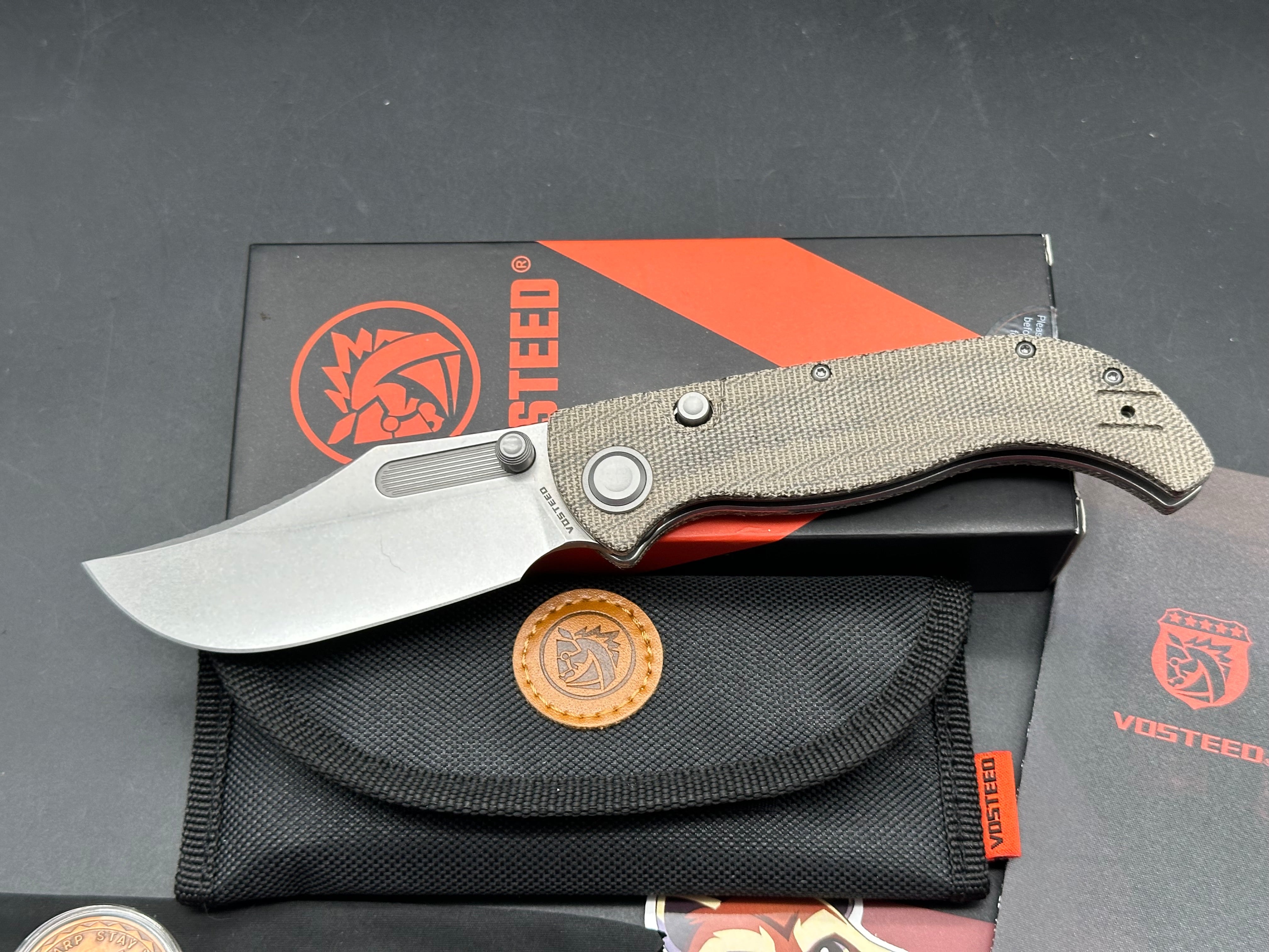 Vosteed Naga 3.47" CPM S35VN Stonewash Blade with Green Micarta Scales