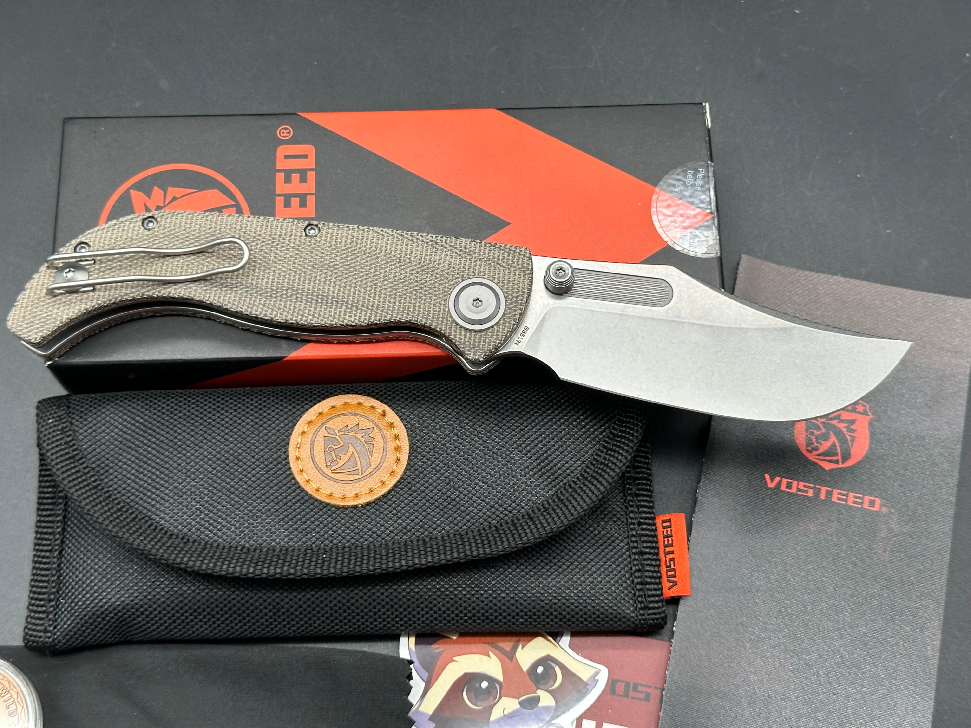 Vosteed Naga 3.47" CPM S35VN Stonewash Blade with Green Micarta Scales