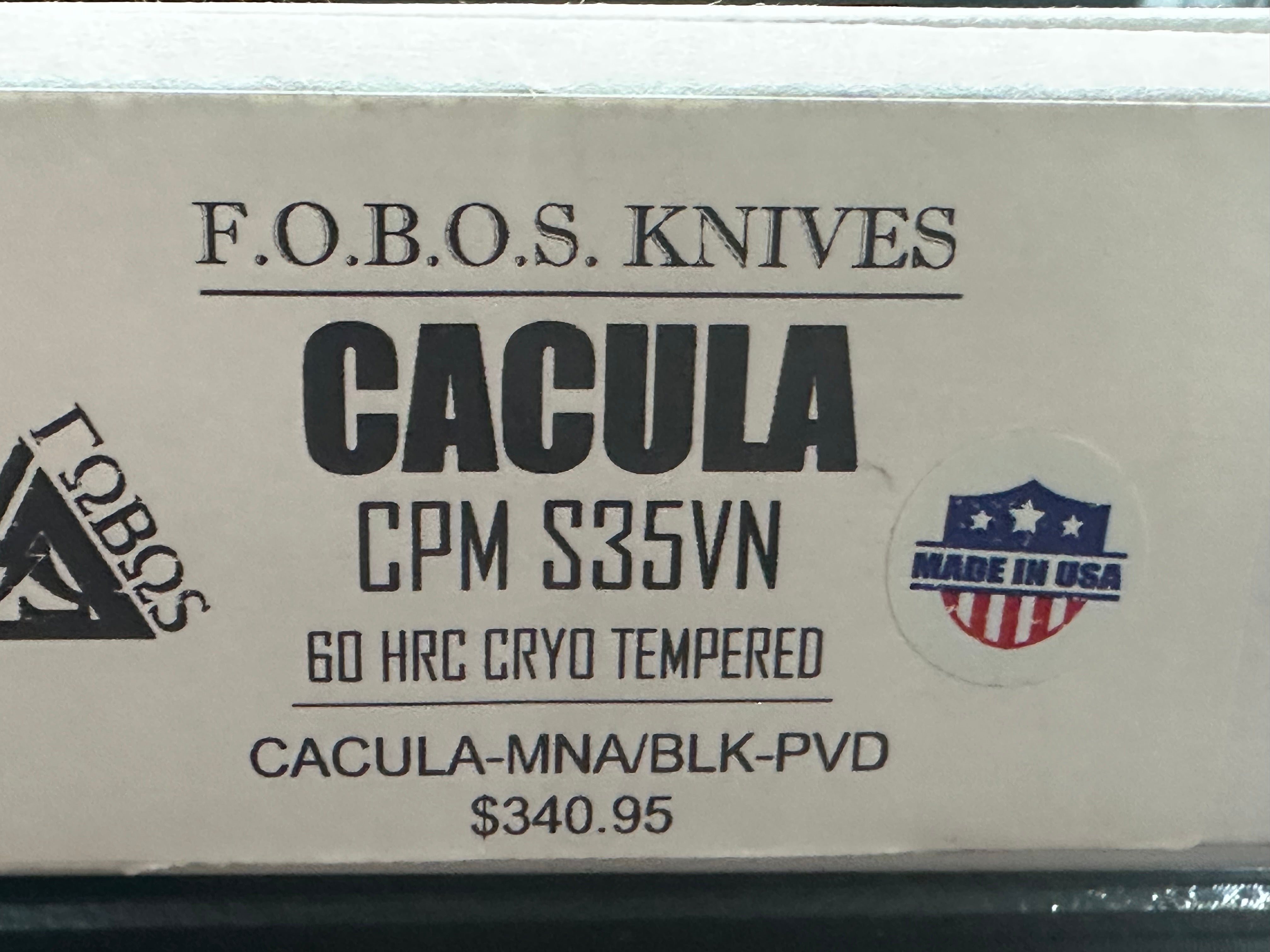 FOBOS Knives Cacula Fixed Blade Knife 4.31" CPM-S35VN Black PVD Drop Point, Natural Micarta w/ Black Liners