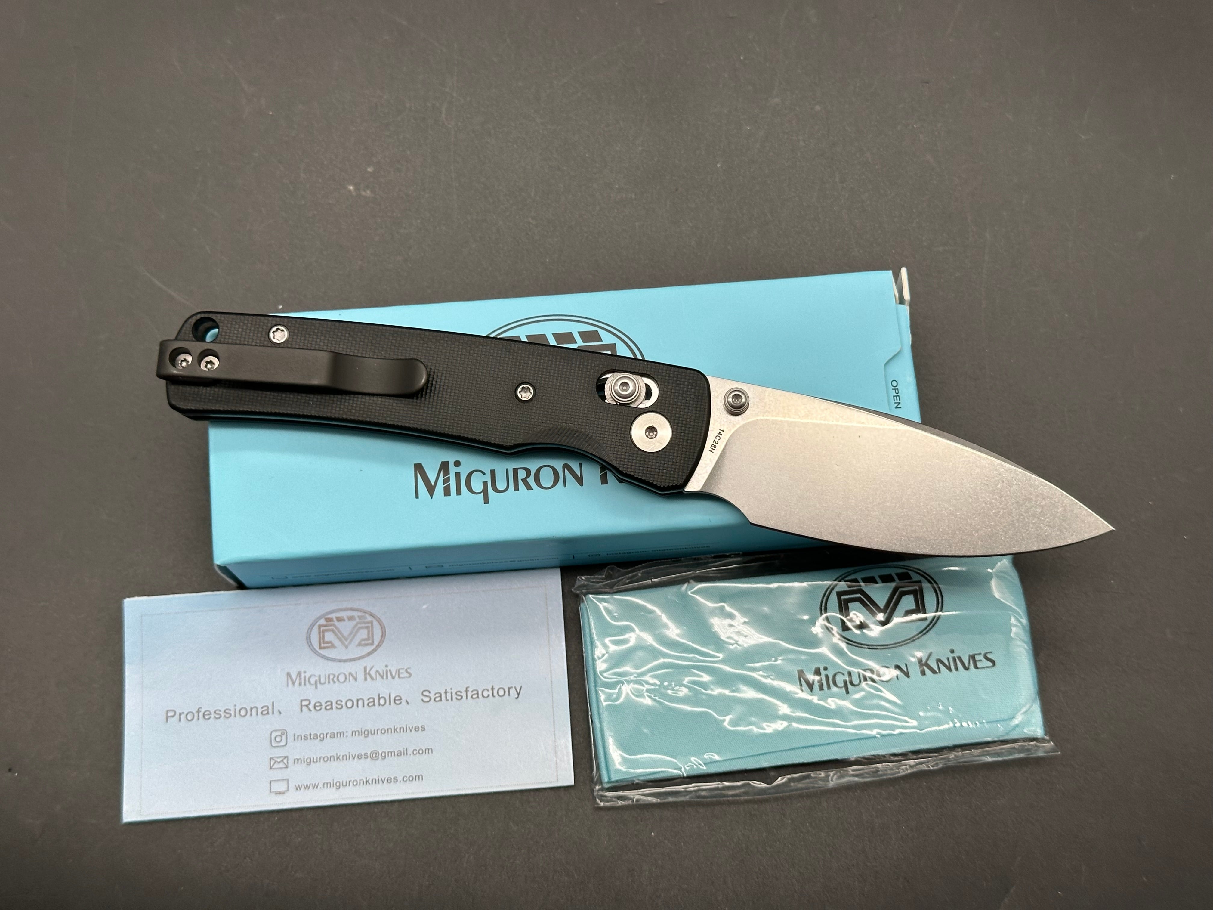 Miguron Vakor 3.15" 14C28N Stonewash Blade with Black G10 Scales