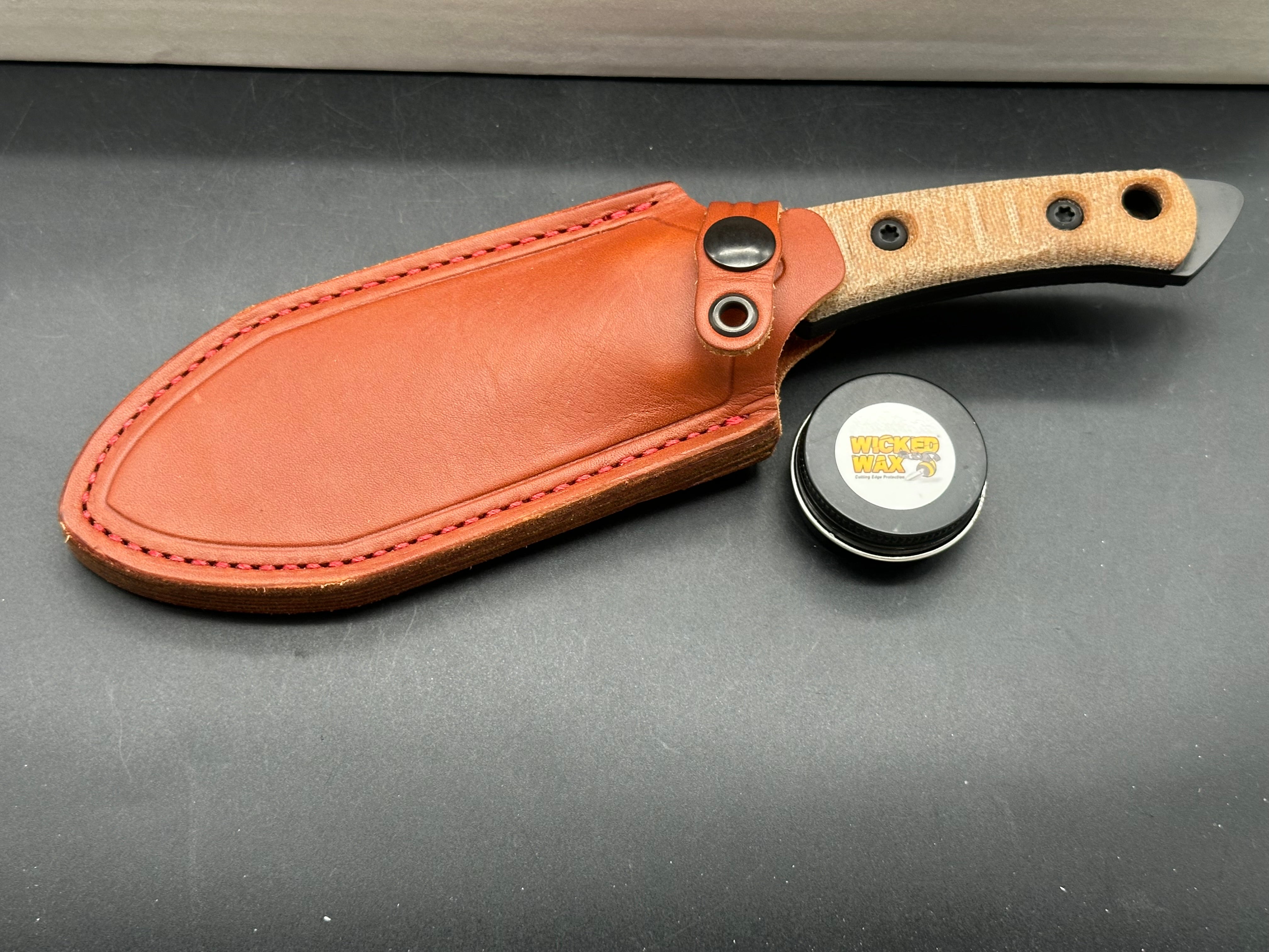 FOBOS Knives Cacula Fixed Blade Knife 4.31" CPM-S35VN Black PVD Drop Point, Natural Micarta w/ Black Liners