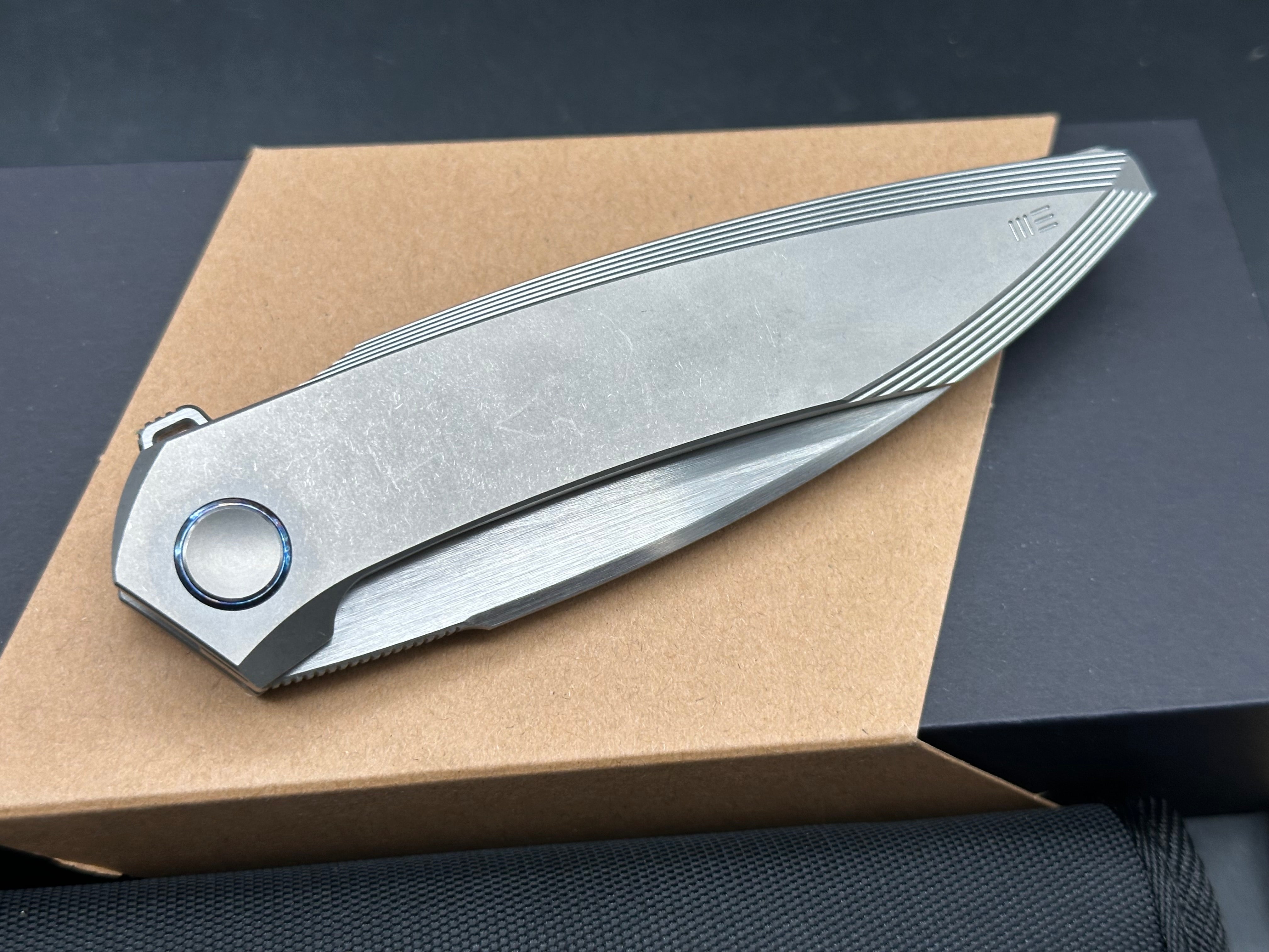 WE Knife Co. Fluxor Liner Lock Knife Gray Titanium (4" Hand Satin)