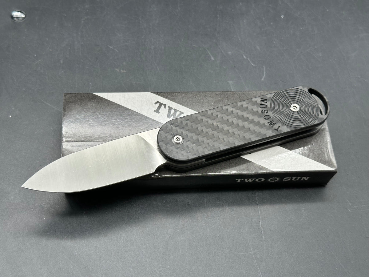 TwoSun TS362-M390-CF FOLDING KNIFE BLACK CARBON FIBER HANDLE M390