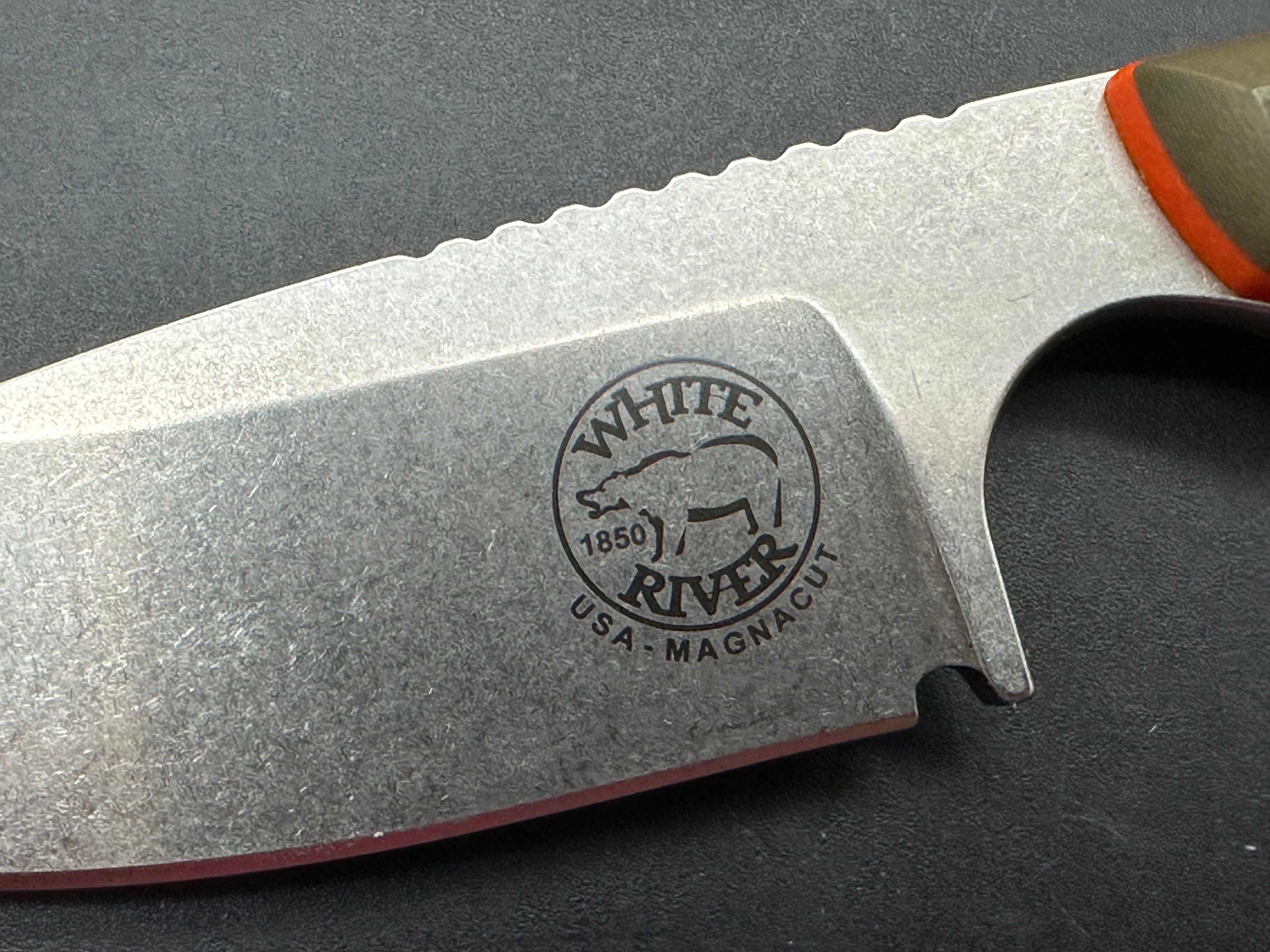 White River M1 Pro 3" CPM MagnaCut Stonewash Fixed Blade with OD Green Scales