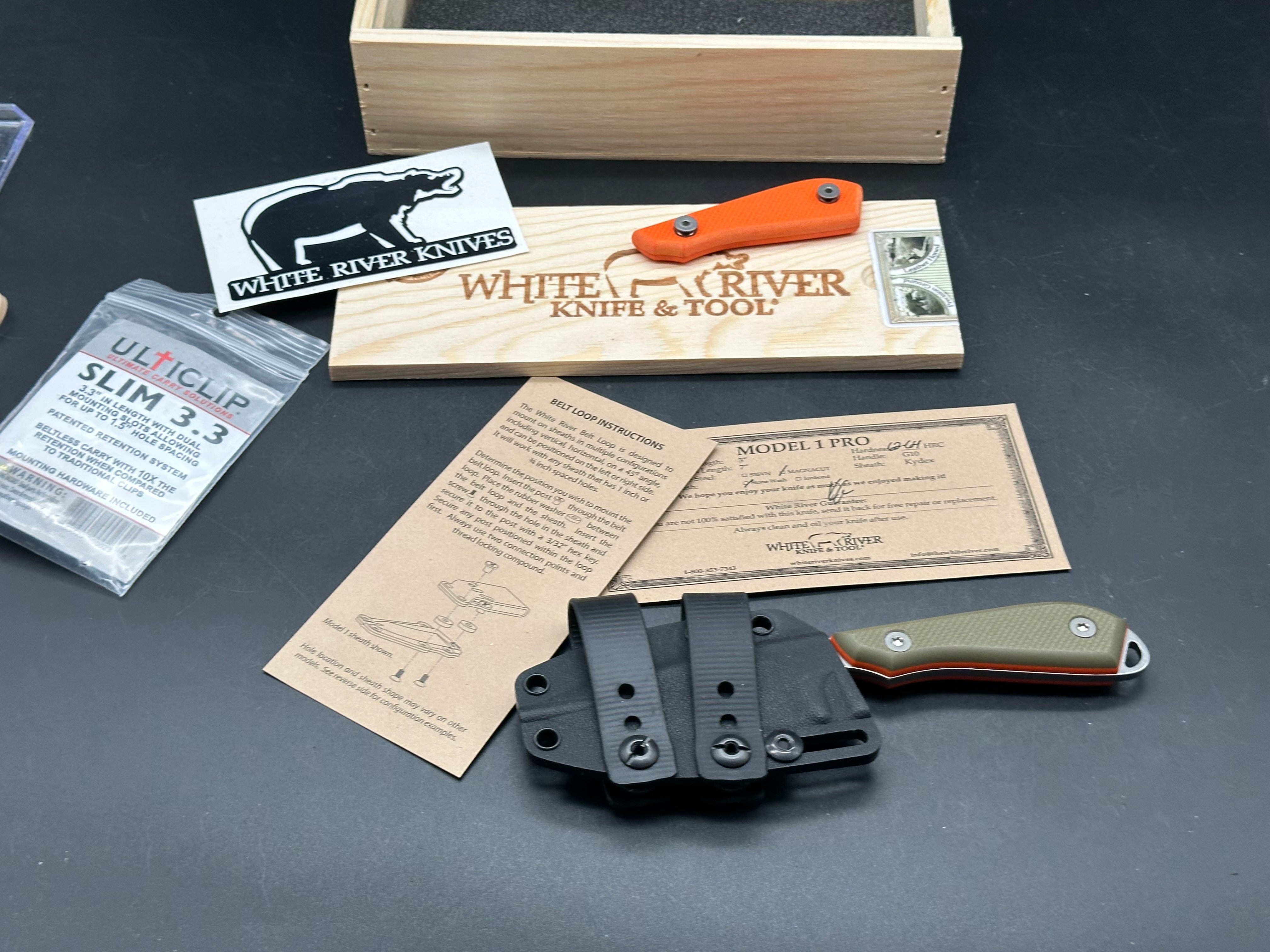 White River M1 Pro 3" CPM MagnaCut Stonewash Fixed Blade with OD Green Scales