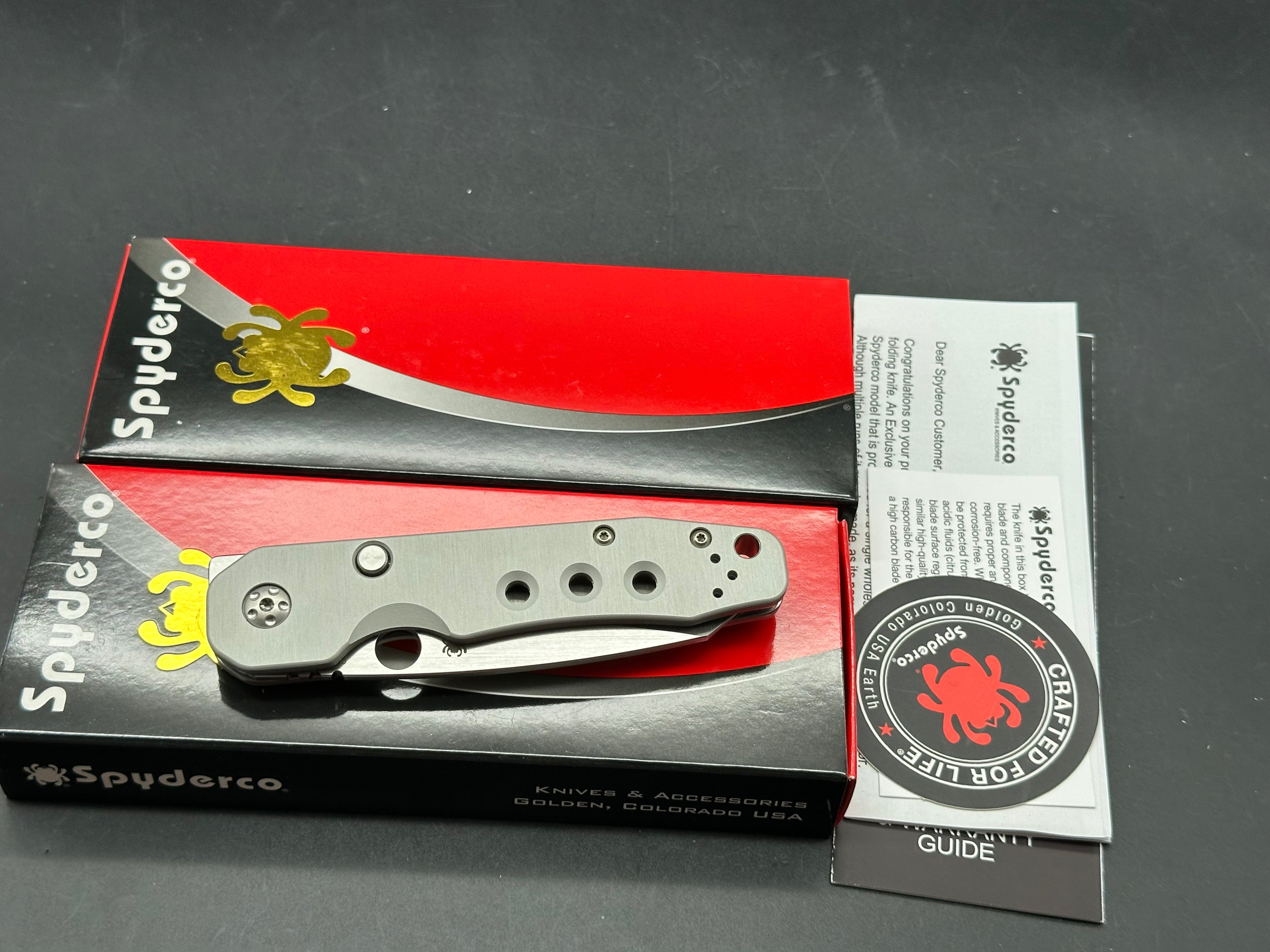 Spyderco Smock-Distributor Limited Edition 3.45" CPM CruWear Satin Blade with Blasted Anodized Aluminum Scales