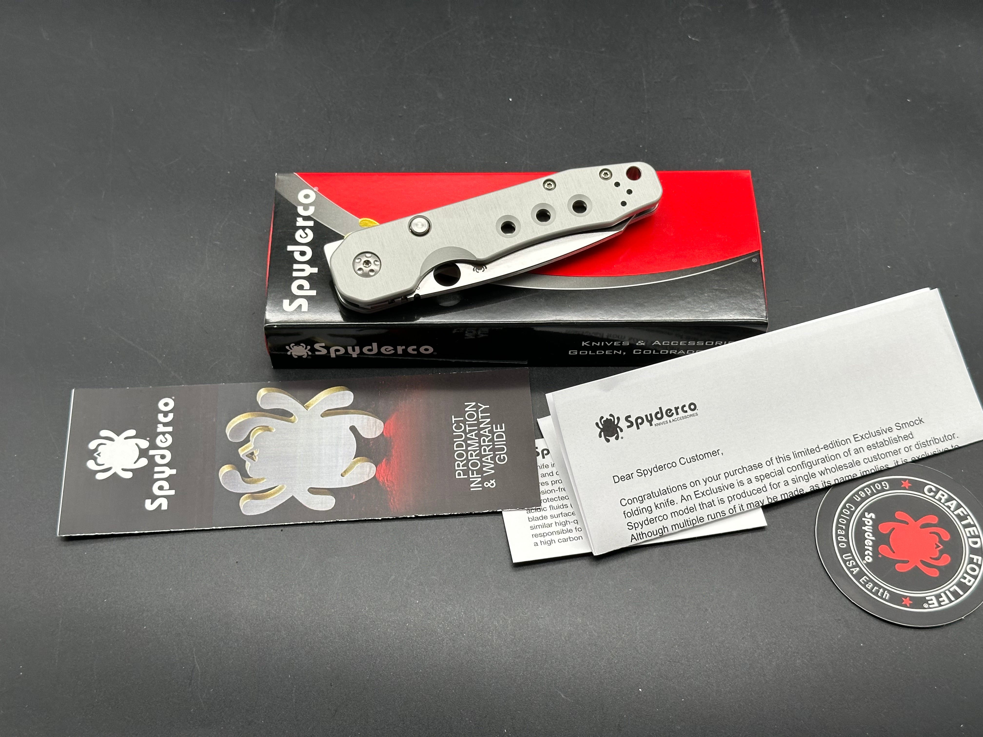 Spyderco Smock-Distributor Limited Edition 3.45" CPM CruWear Satin Blade with Blasted Anodized Aluminum Scales