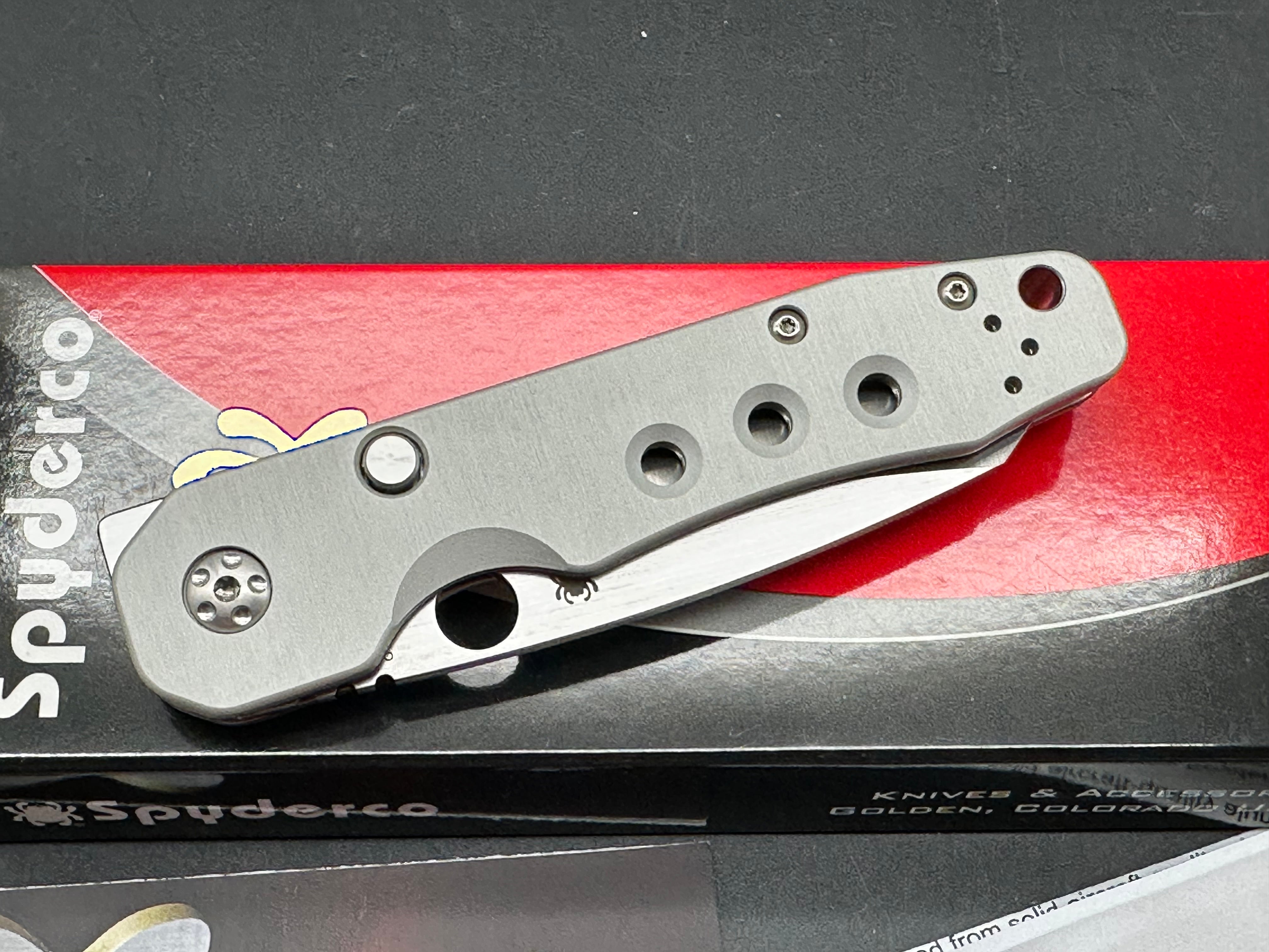 Spyderco Smock-Distributor Limited Edition 3.45" CPM CruWear Satin Blade with Blasted Anodized Aluminum Scales