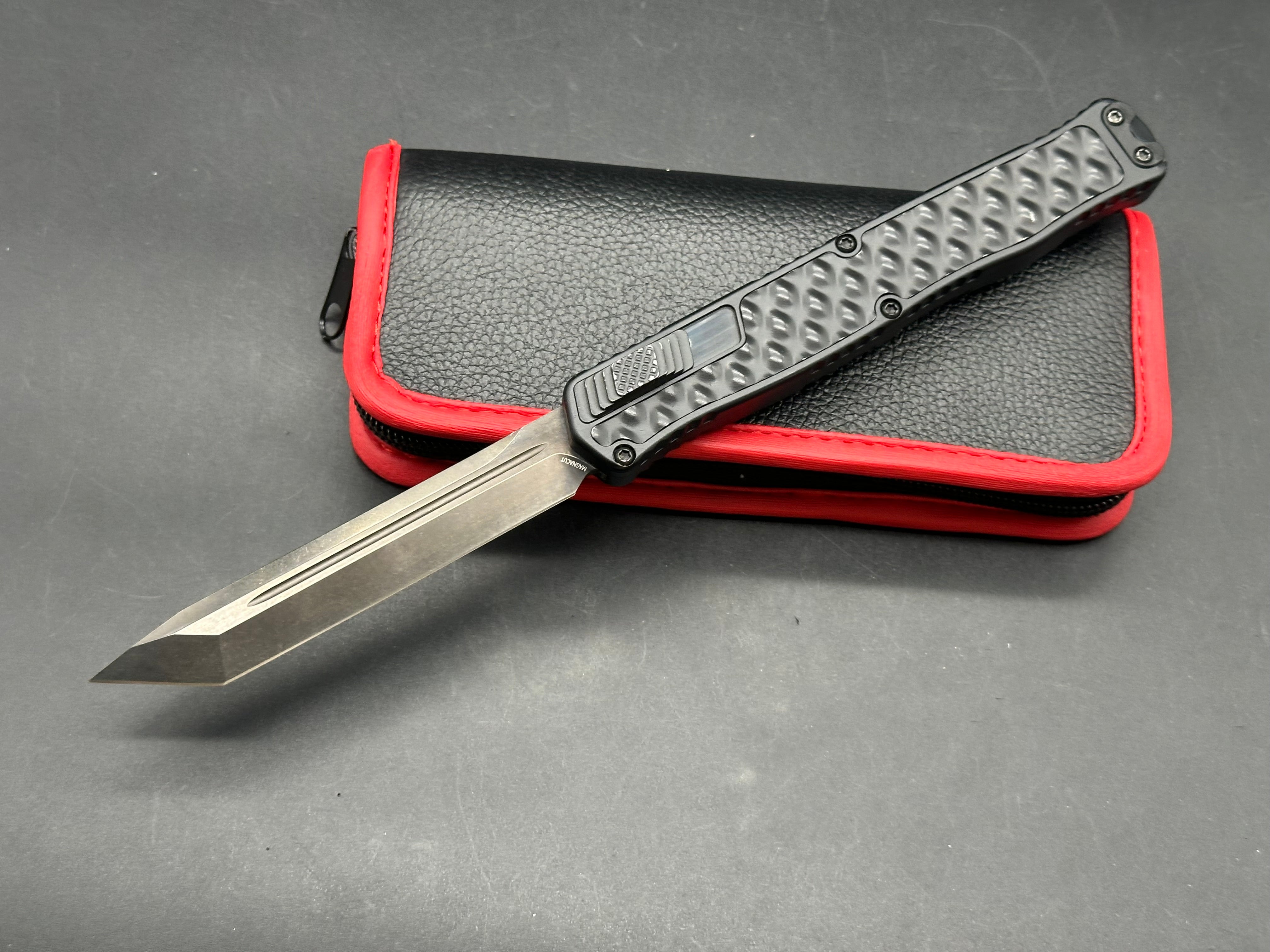 Heretic Cleric II Tanto Auto Knife Black Chassis W/Stainless Inlay (4.2" Black)