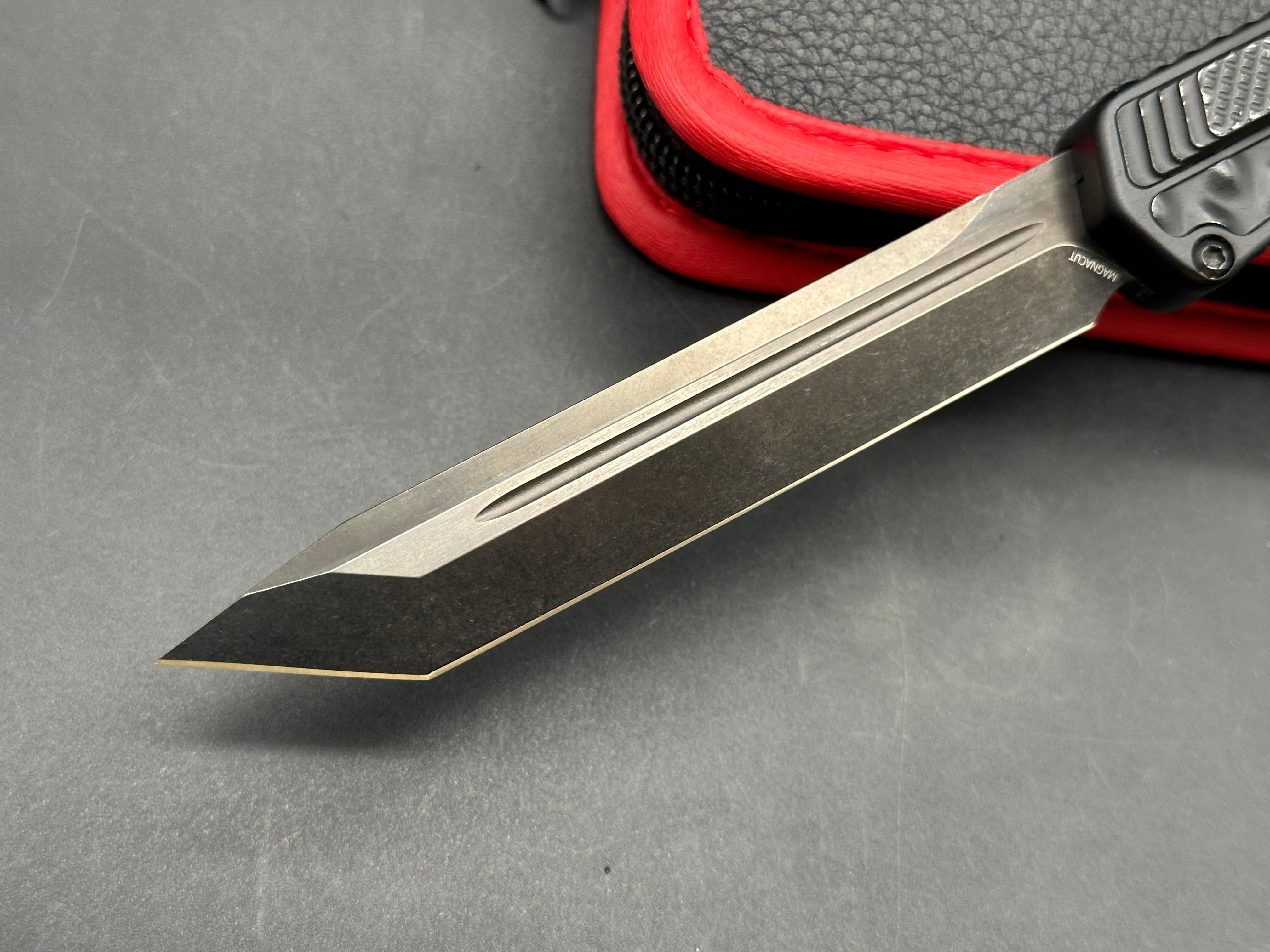 Heretic Cleric II Tanto Auto Knife Black Chassis W/Stainless Inlay (4.2" Black)