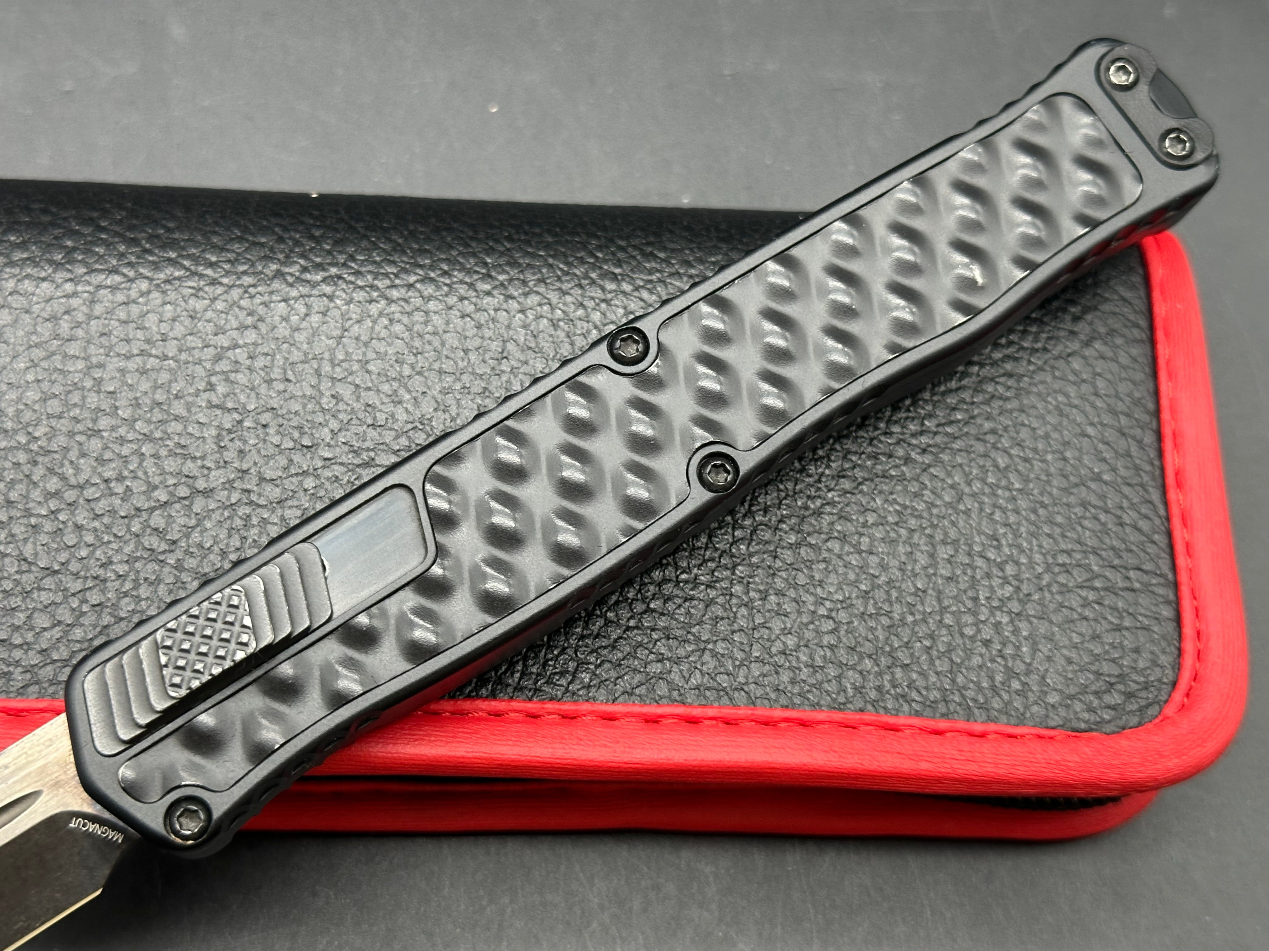 Heretic Cleric II Tanto Auto Knife Black Chassis W/Stainless Inlay (4.2" Black)