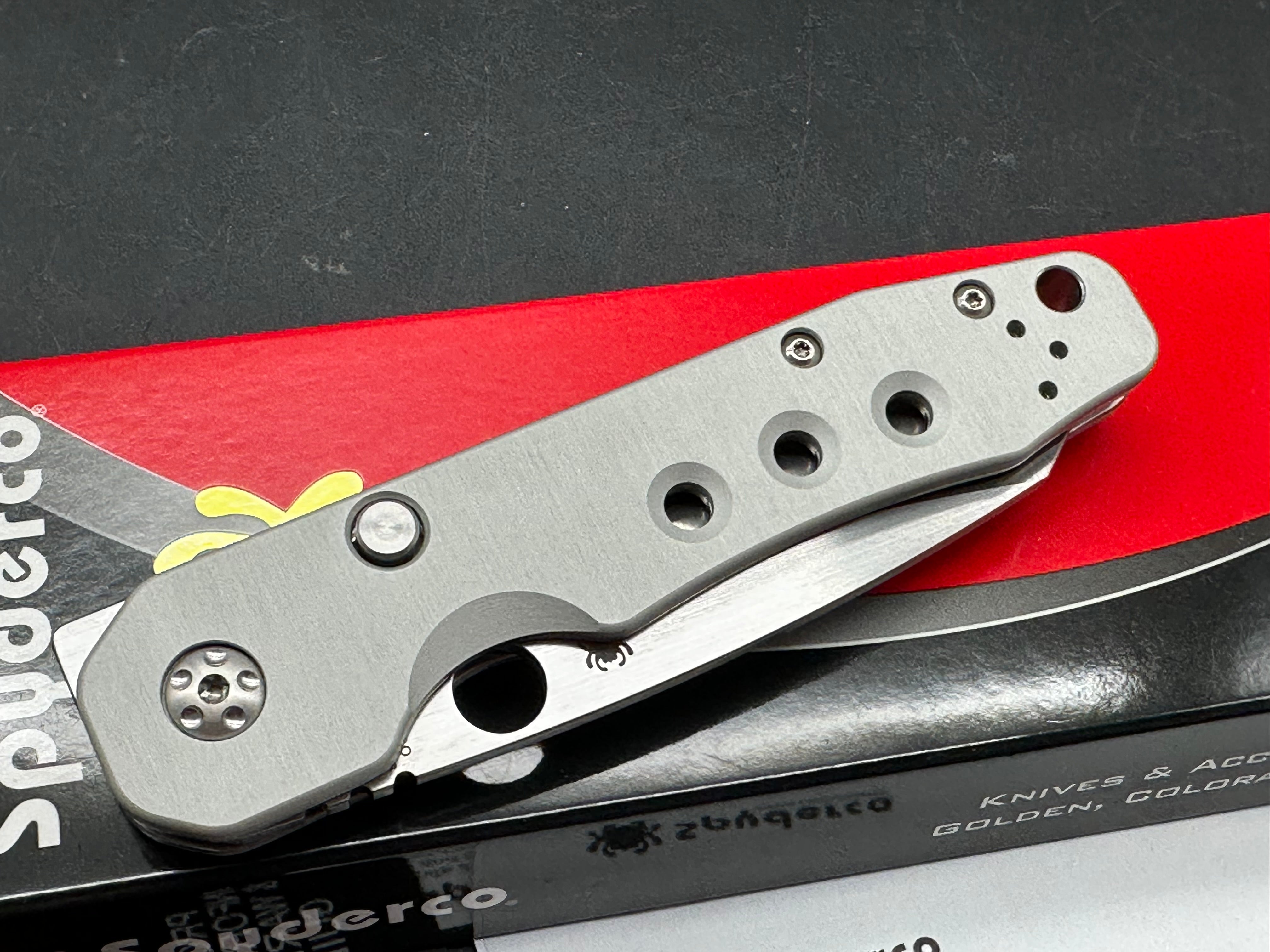 Spyderco Smock-Distributor Limited Edition 3.45" CPM CruWear Satin Blade with Blasted Anodized Aluminum Scales
