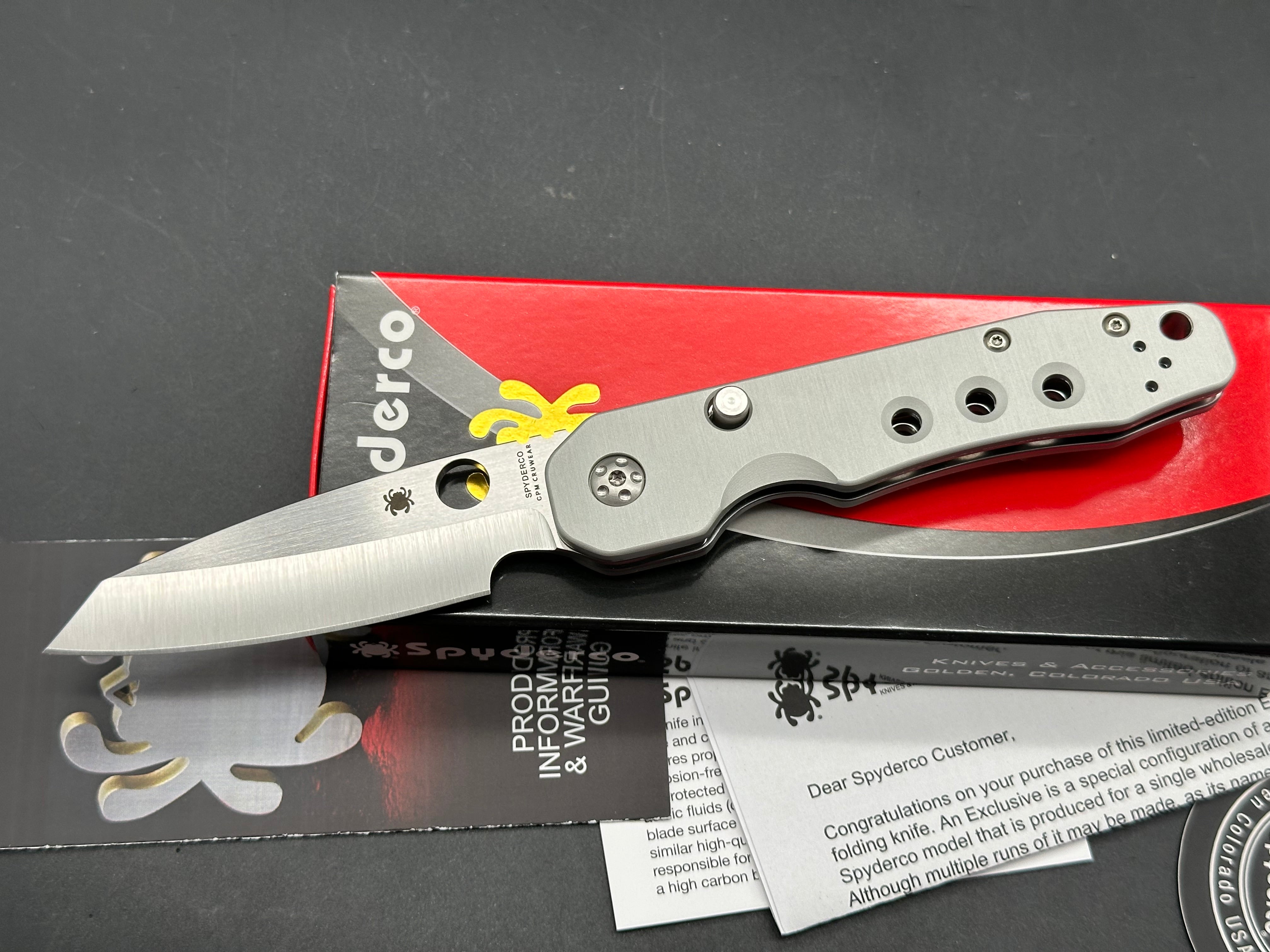 Spyderco Smock-Distributor Limited Edition 3.45" CPM CruWear Satin Blade with Blasted Anodized Aluminum Scales
