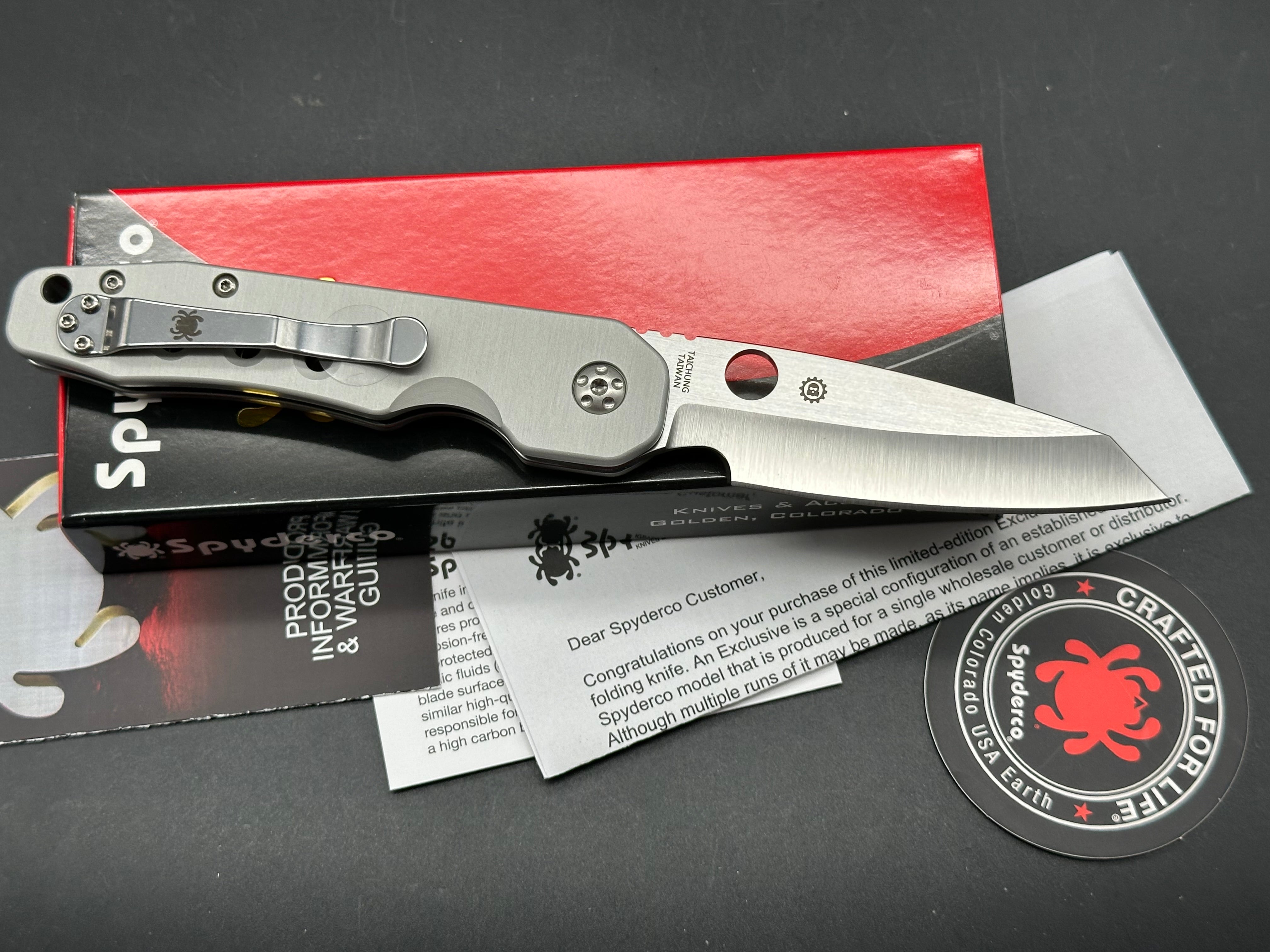 Spyderco Smock-Distributor Limited Edition 3.45" CPM CruWear Satin Blade with Blasted Anodized Aluminum Scales