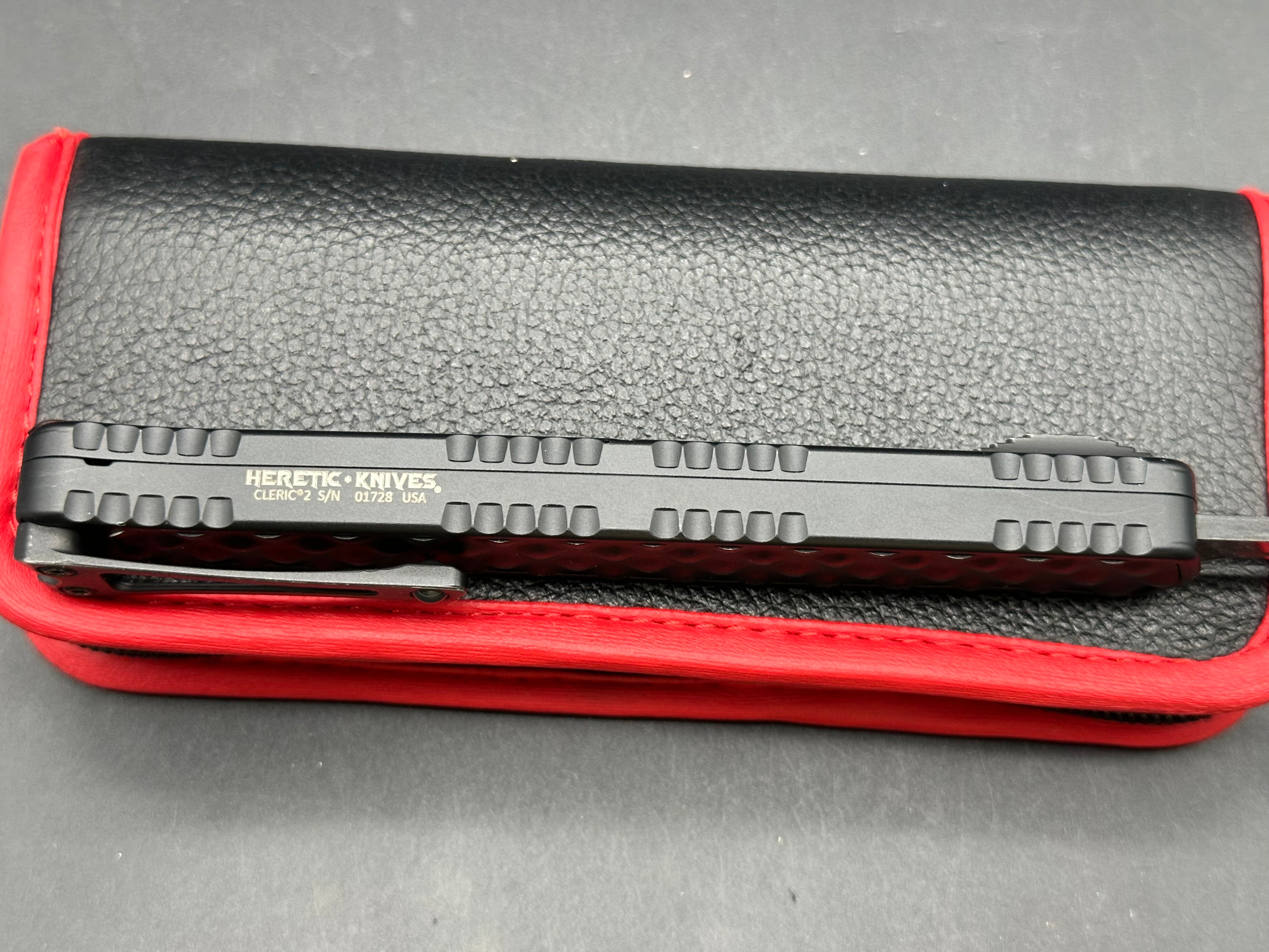 Heretic Cleric II Tanto Auto Knife Black Chassis W/Stainless Inlay (4.2" Black)