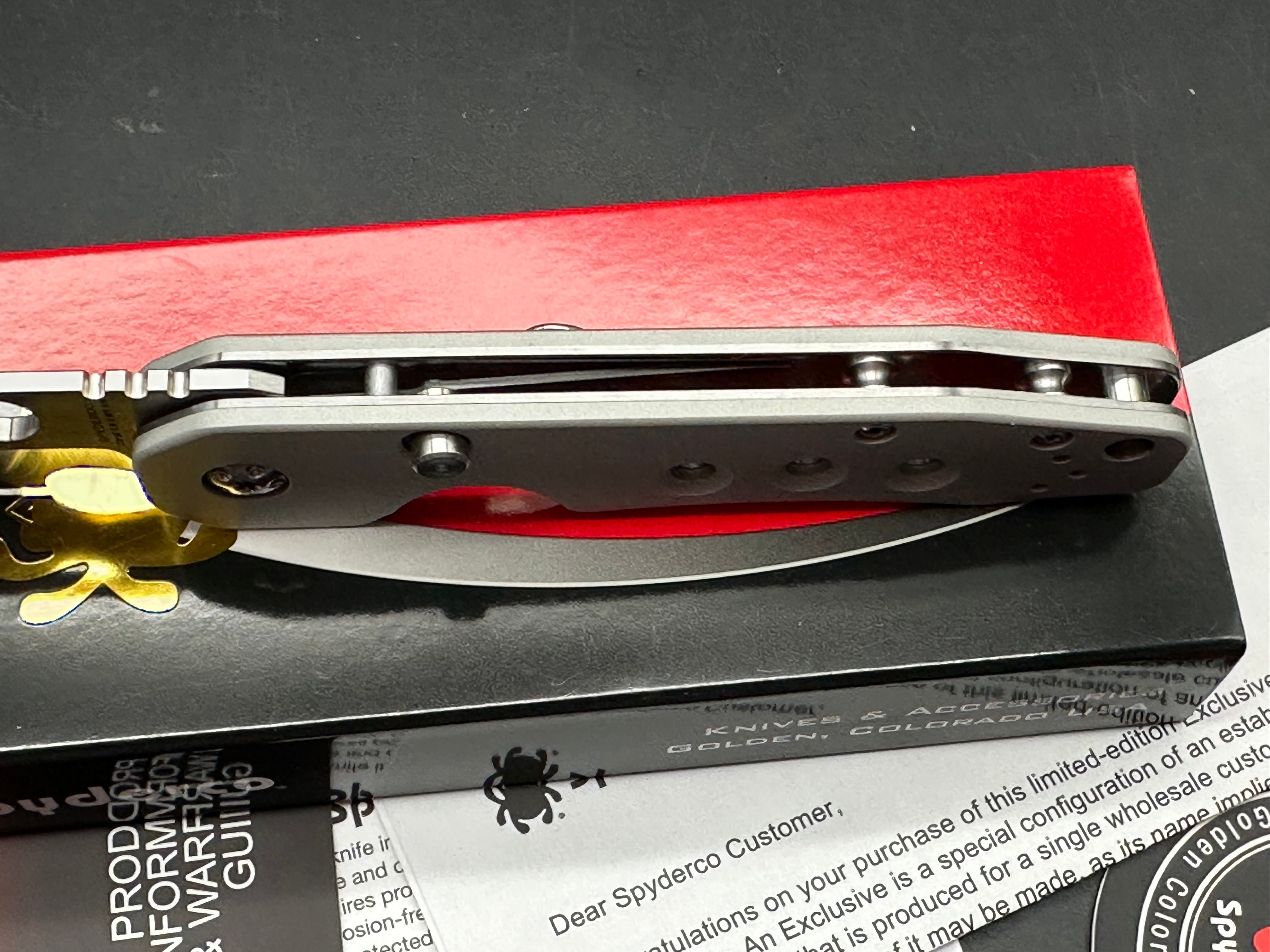 Spyderco Smock-Distributor Limited Edition 3.45" CPM CruWear Satin Blade with Blasted Anodized Aluminum Scales