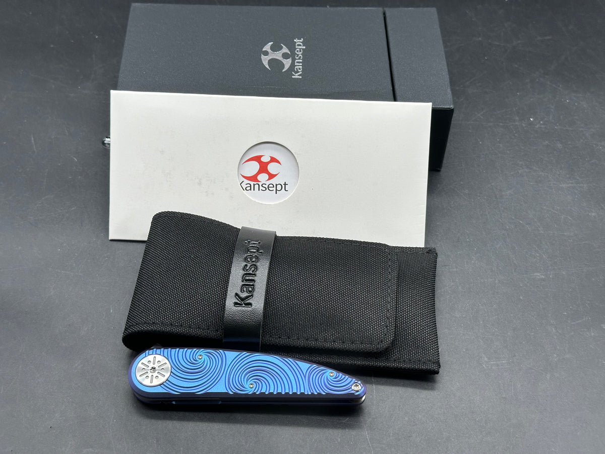 KANSEPT SYMÉTRIX BLUE-PURPLE ANODIZED TITANIUM/SWIRL PATTERN HANDLE 2.85" STONEWASH S35VN