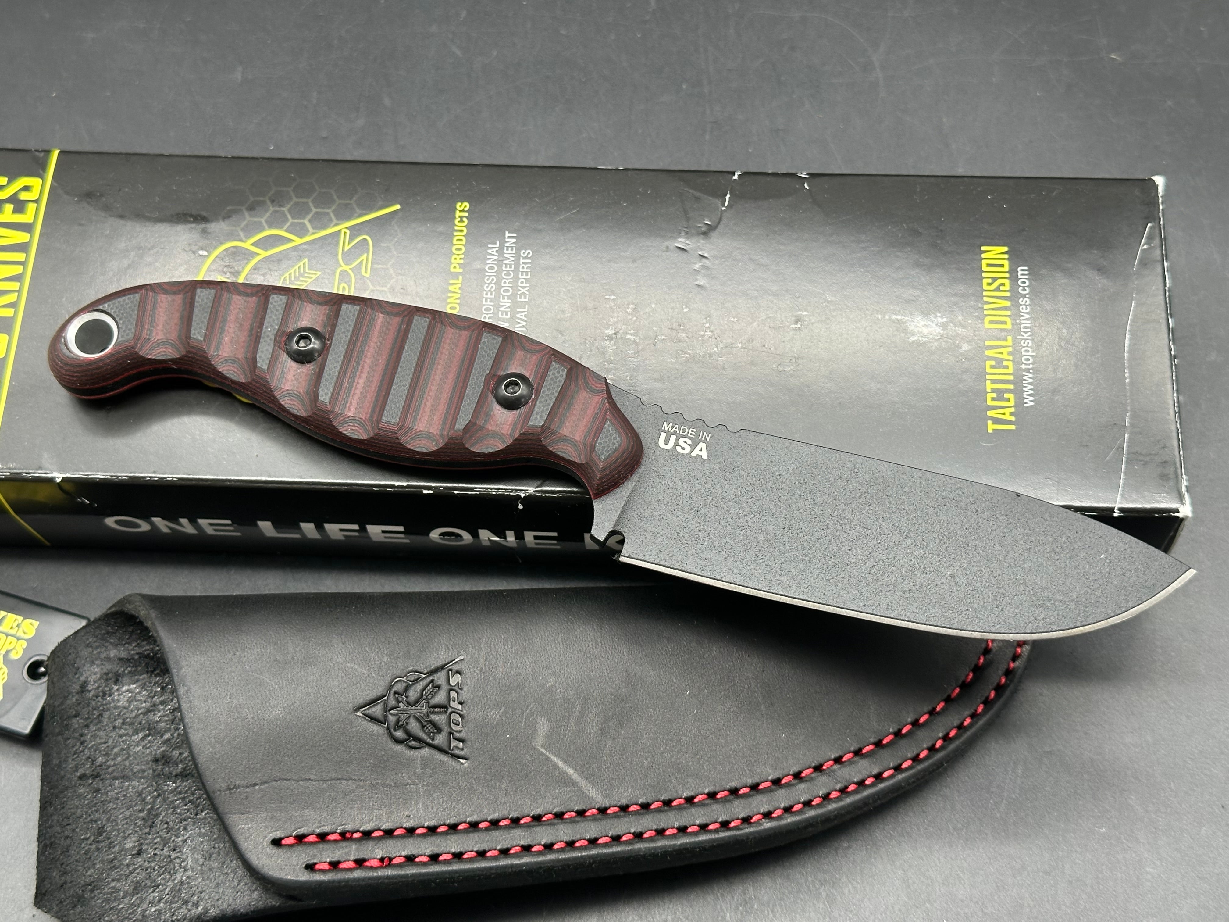 Tops Viper Scout 1095 steel with black/red G-10 scales