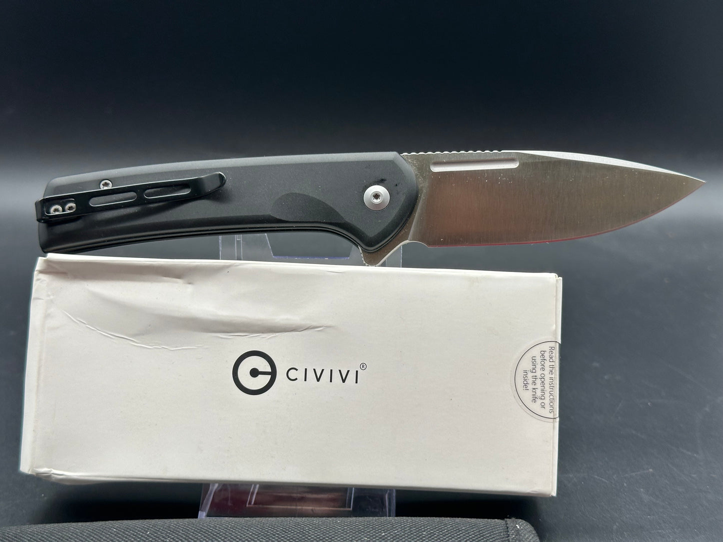 CIVIVI Knives Conspirator Flipper Knife 3.48" S35VN Satin Drop Point Blade, Black Aluminum Handles - KnifeCenter Exclusive, Button Lock