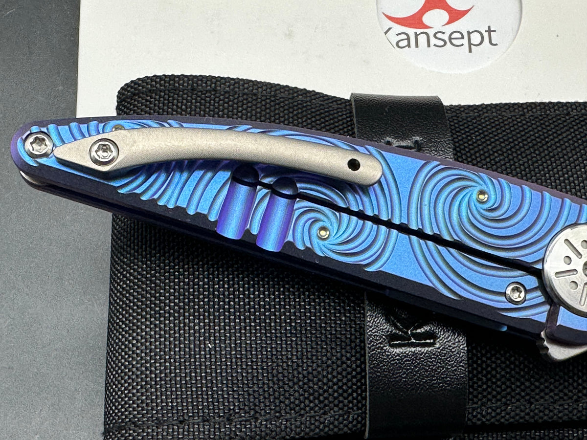 KANSEPT SYMÉTRIX BLUE-PURPLE ANODIZED TITANIUM/SWIRL PATTERN HANDLE 2.85" STONEWASH S35VN