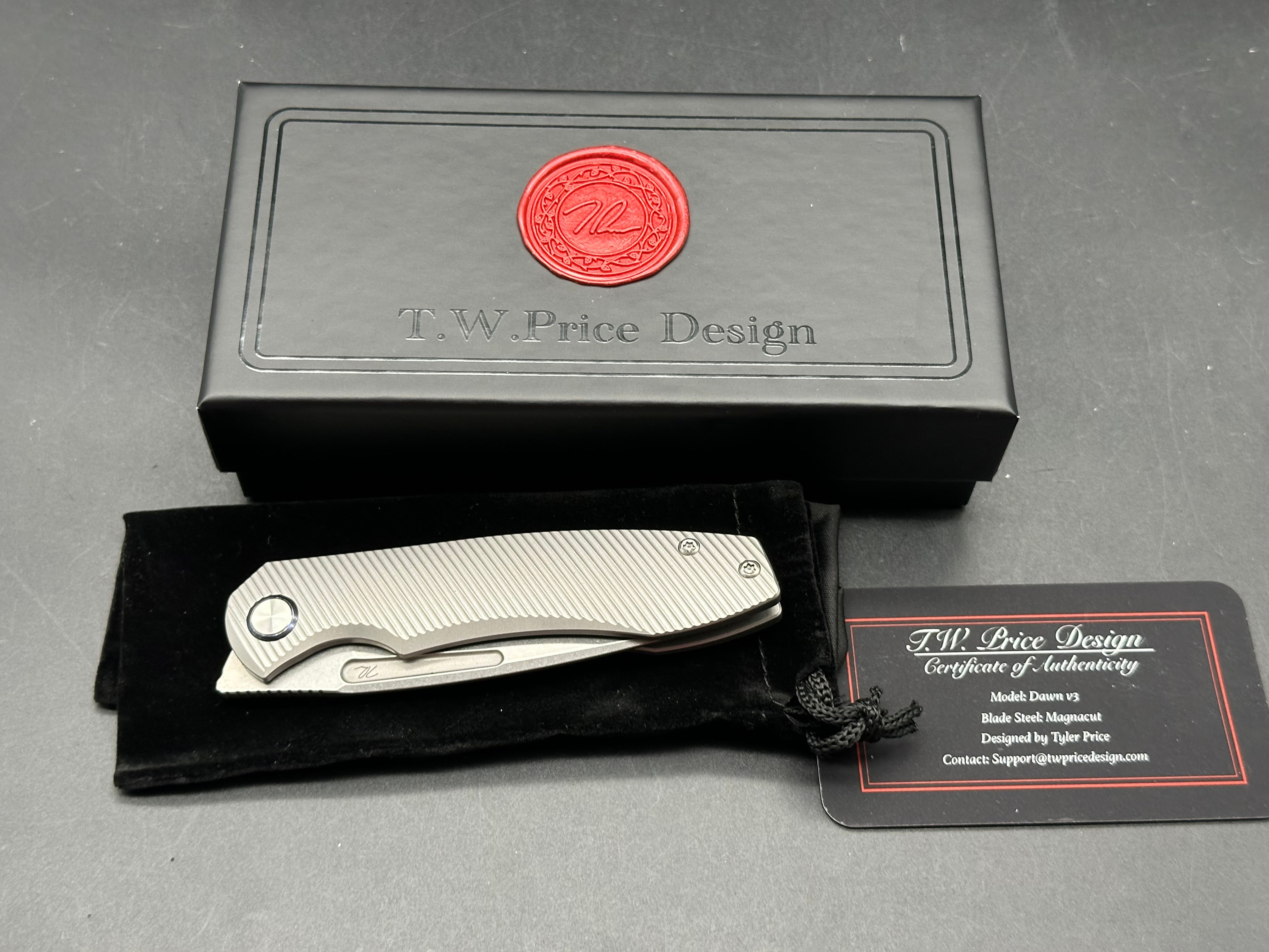 T.W. Price Dawn v.3 (3.3") CPM MagnaCut Deep Angle Milled Titanium Scales plus Timascus Pocket Clip and Timascus Pivot Collar