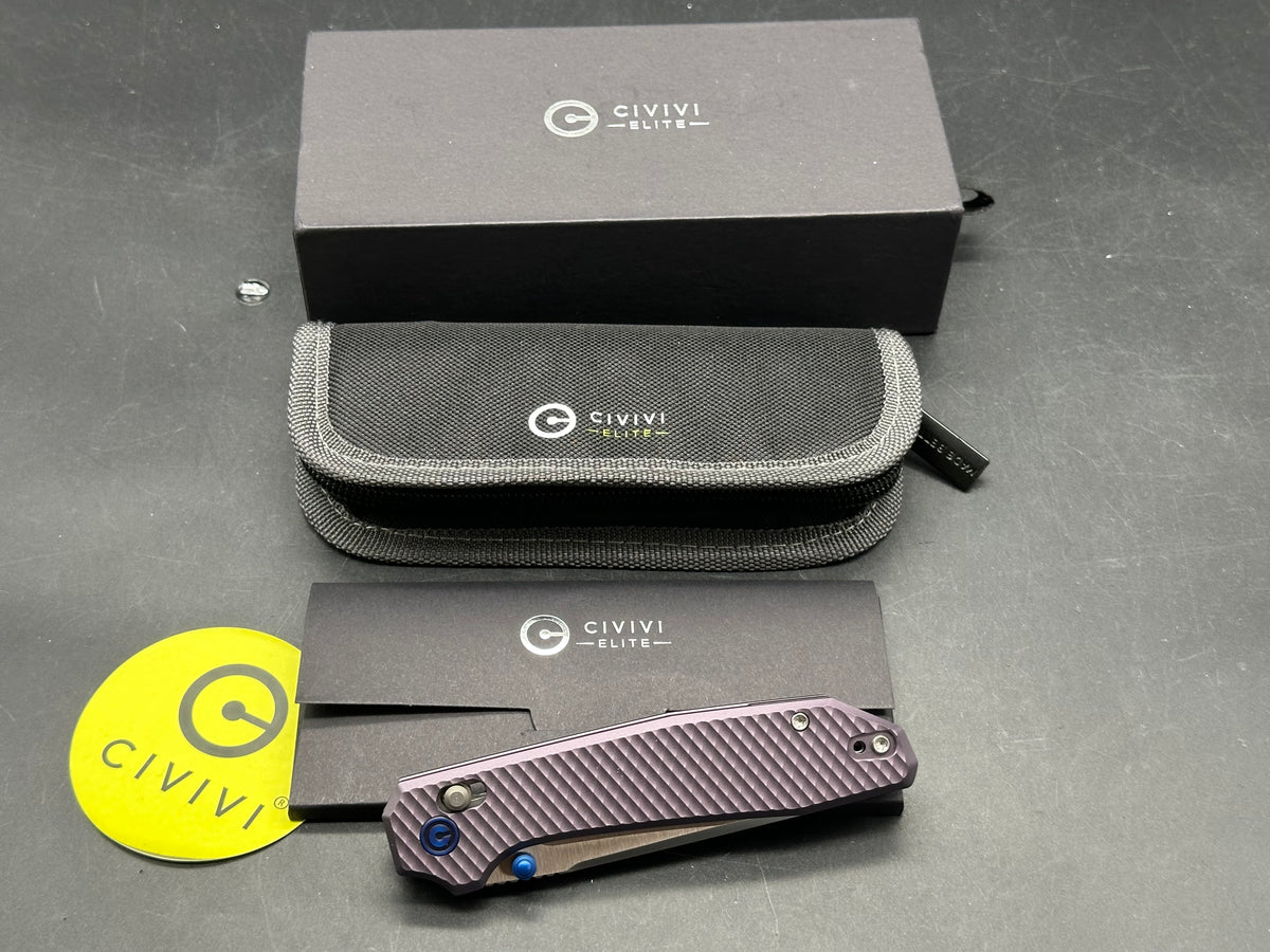 CIVIVI ELITE TESSERA PURPLE DIAMOND PATTERN ALUMINUM HANDLE S35VN DROP POINT