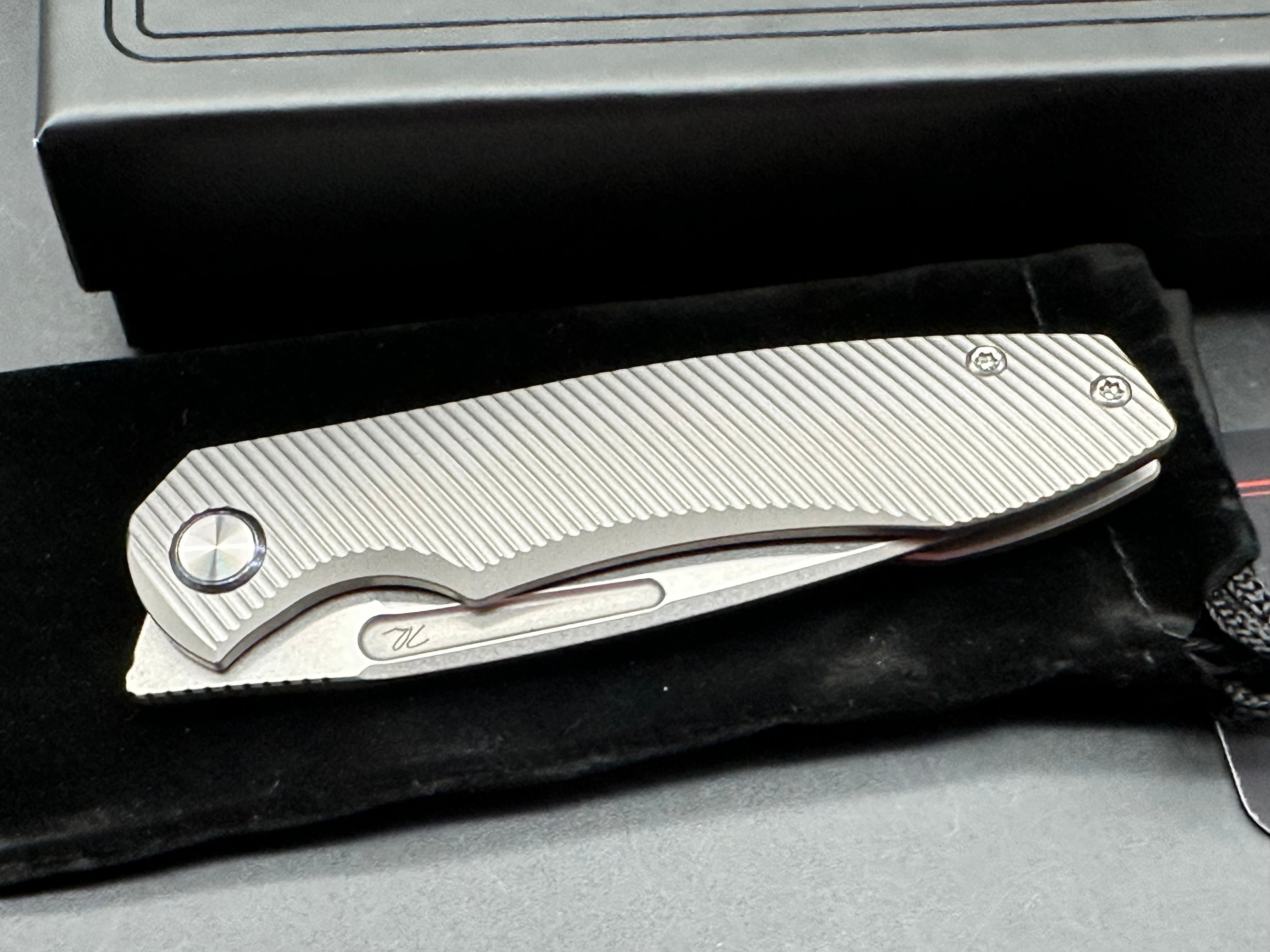 T.W. Price Dawn v.3 (3.3") CPM MagnaCut Deep Angle Milled Titanium Scales plus Timascus Pocket Clip and Timascus Pivot Collar