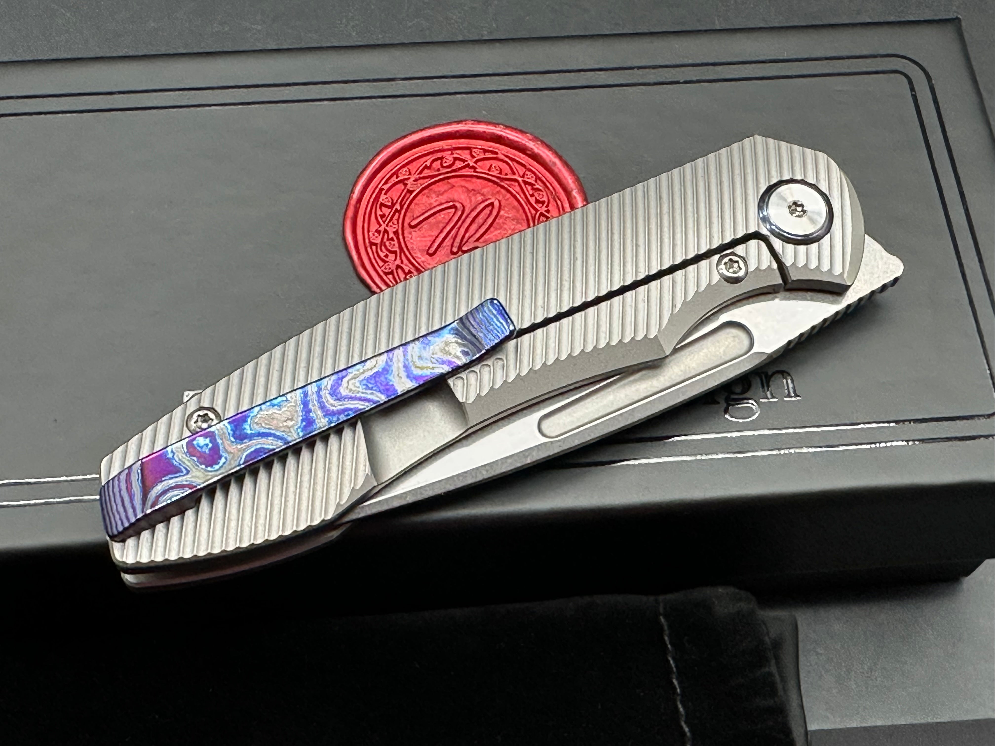 T.W. Price Dawn v.3 (3.3") CPM MagnaCut Deep Angle Milled Titanium Scales plus Timascus Pocket Clip and Timascus Pivot Collar