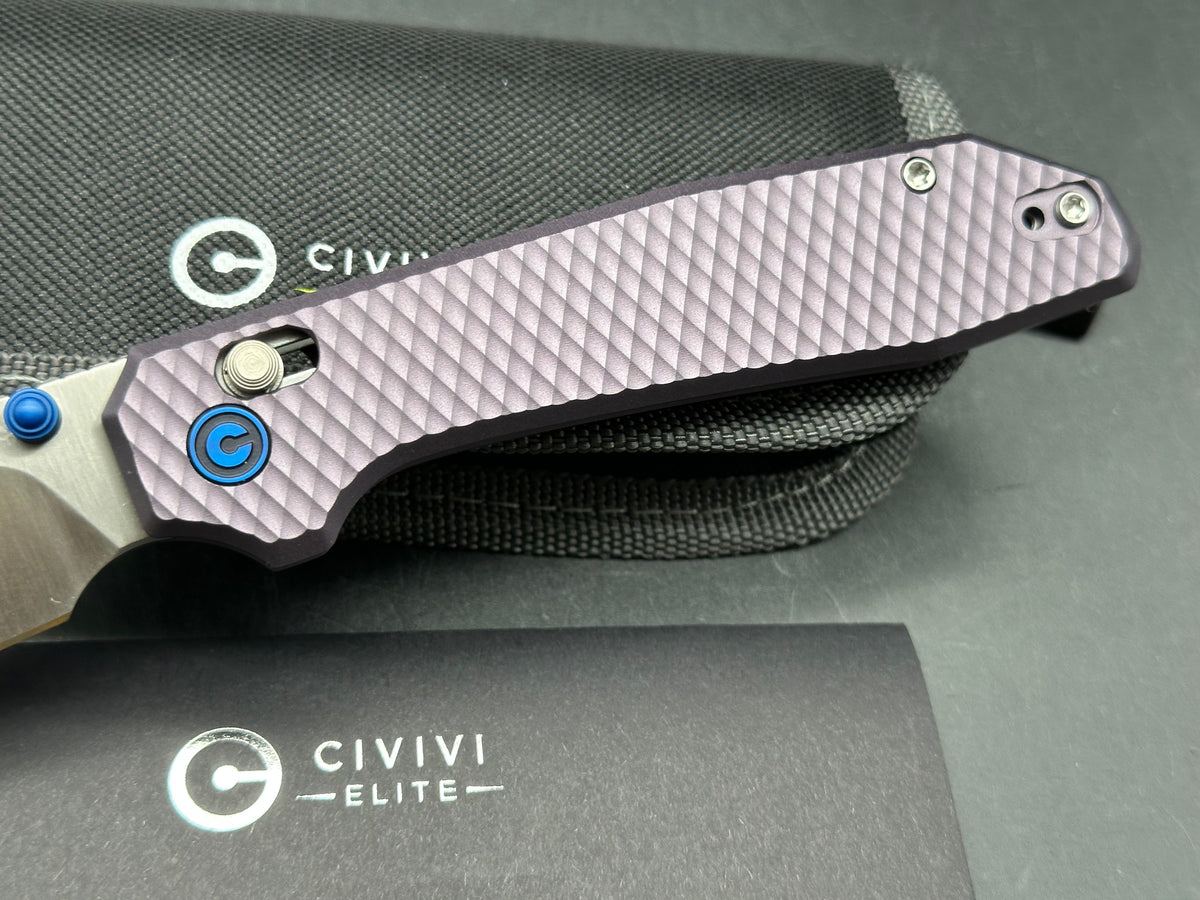 CIVIVI ELITE TESSERA PURPLE DIAMOND PATTERN ALUMINUM HANDLE S35VN DROP POINT