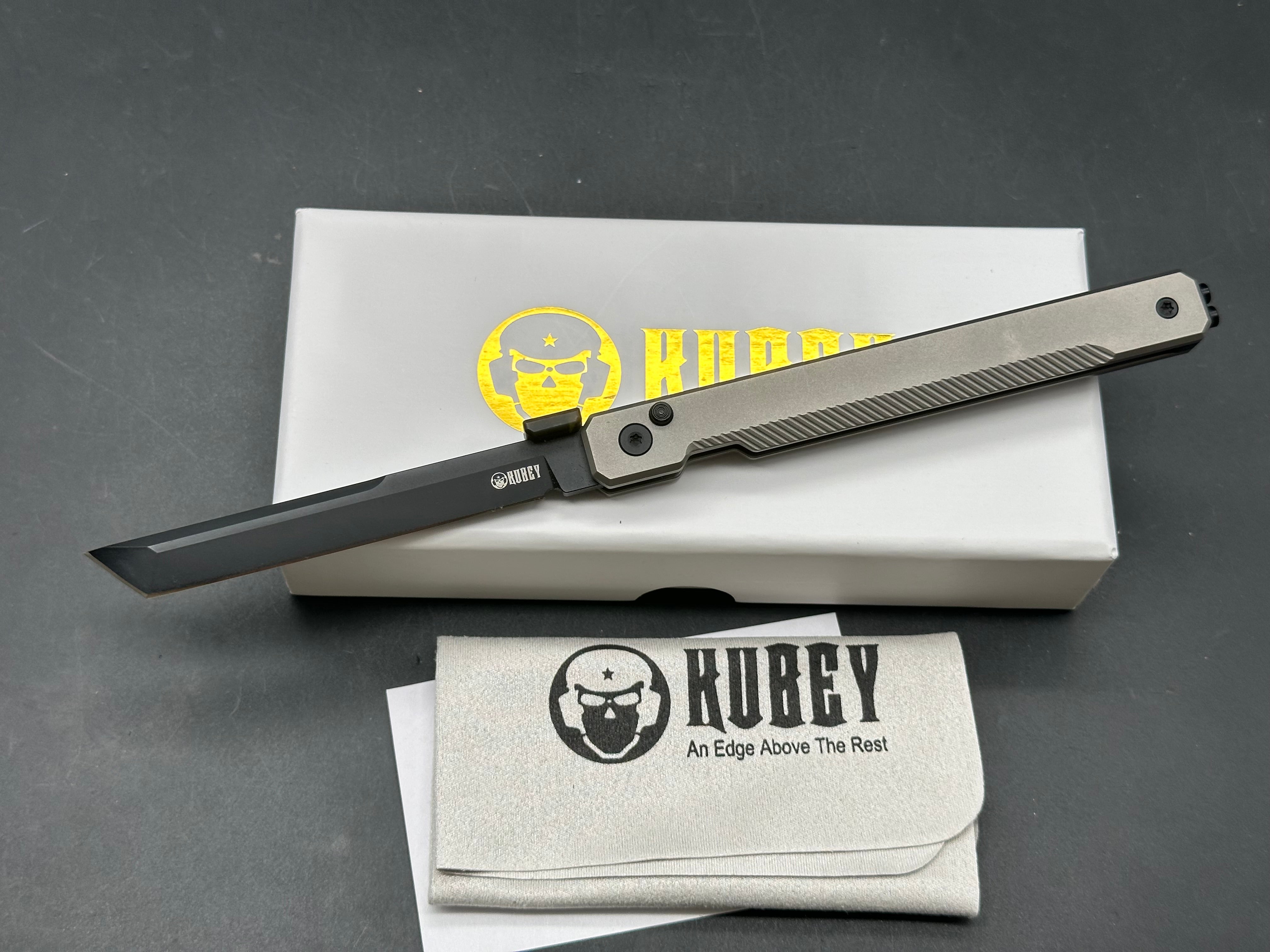 Kubey Knives Prism Tanto Button Lock Knife Titanium (3.5" 14C28N)