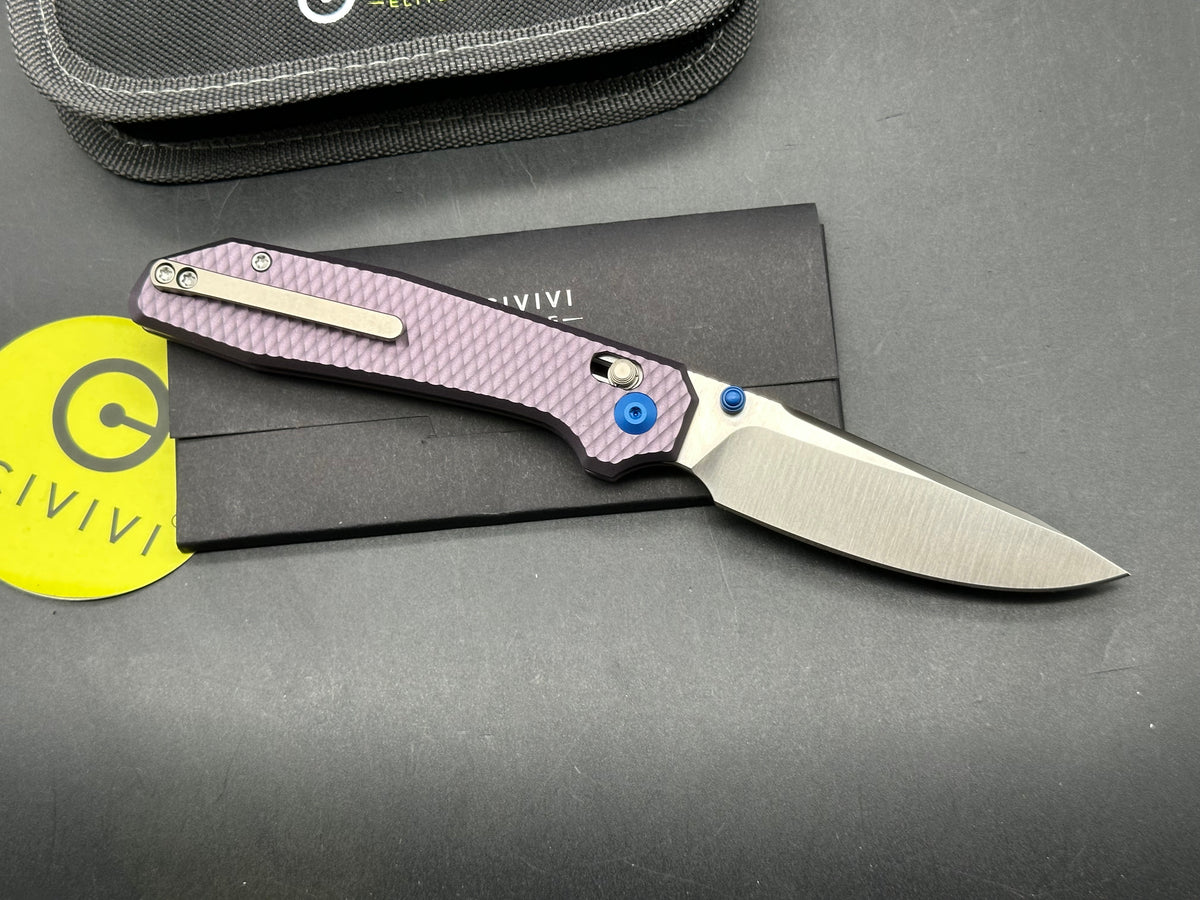 CIVIVI ELITE TESSERA PURPLE DIAMOND PATTERN ALUMINUM HANDLE S35VN DROP POINT